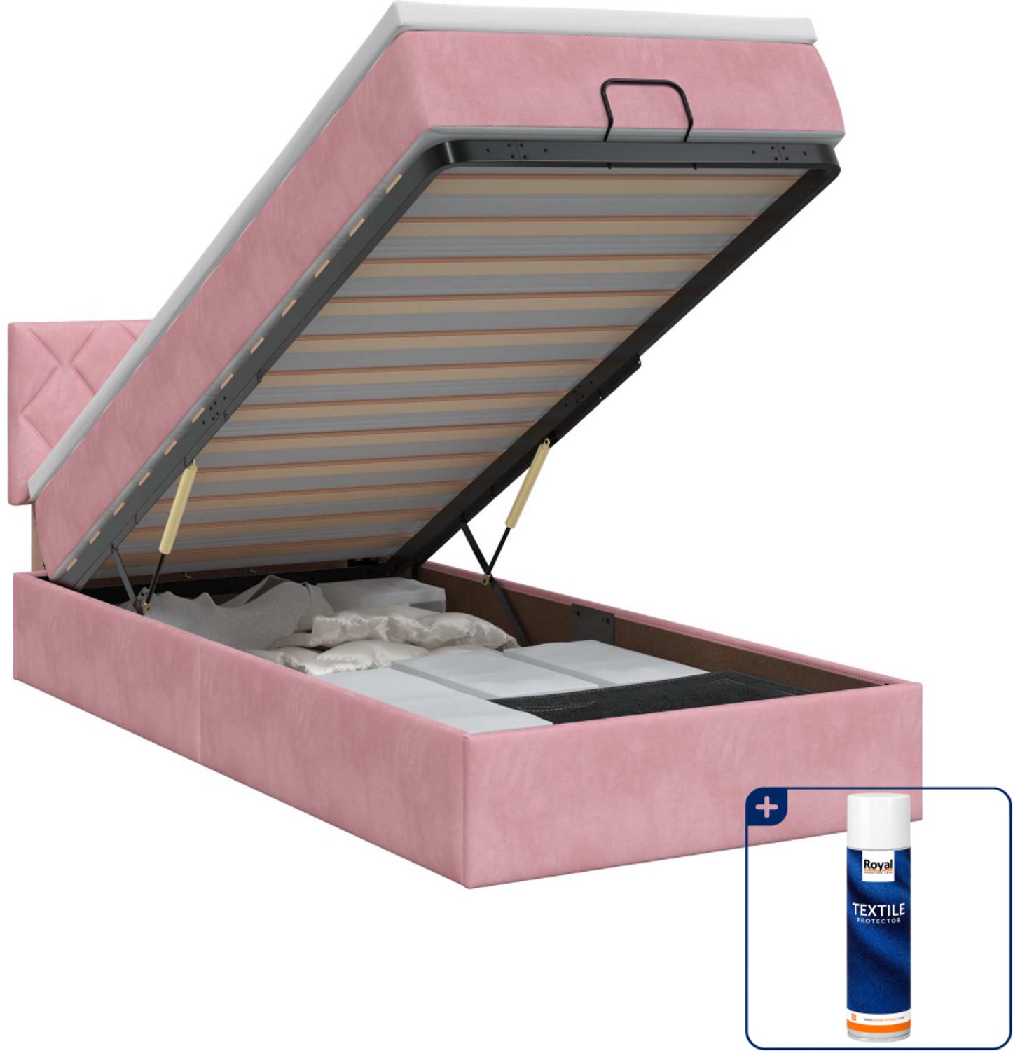 vidaXL ottoman bed met matras - 90 x 190 cm - fluweel - roze - Inclusief textielbeschermer 500 ml