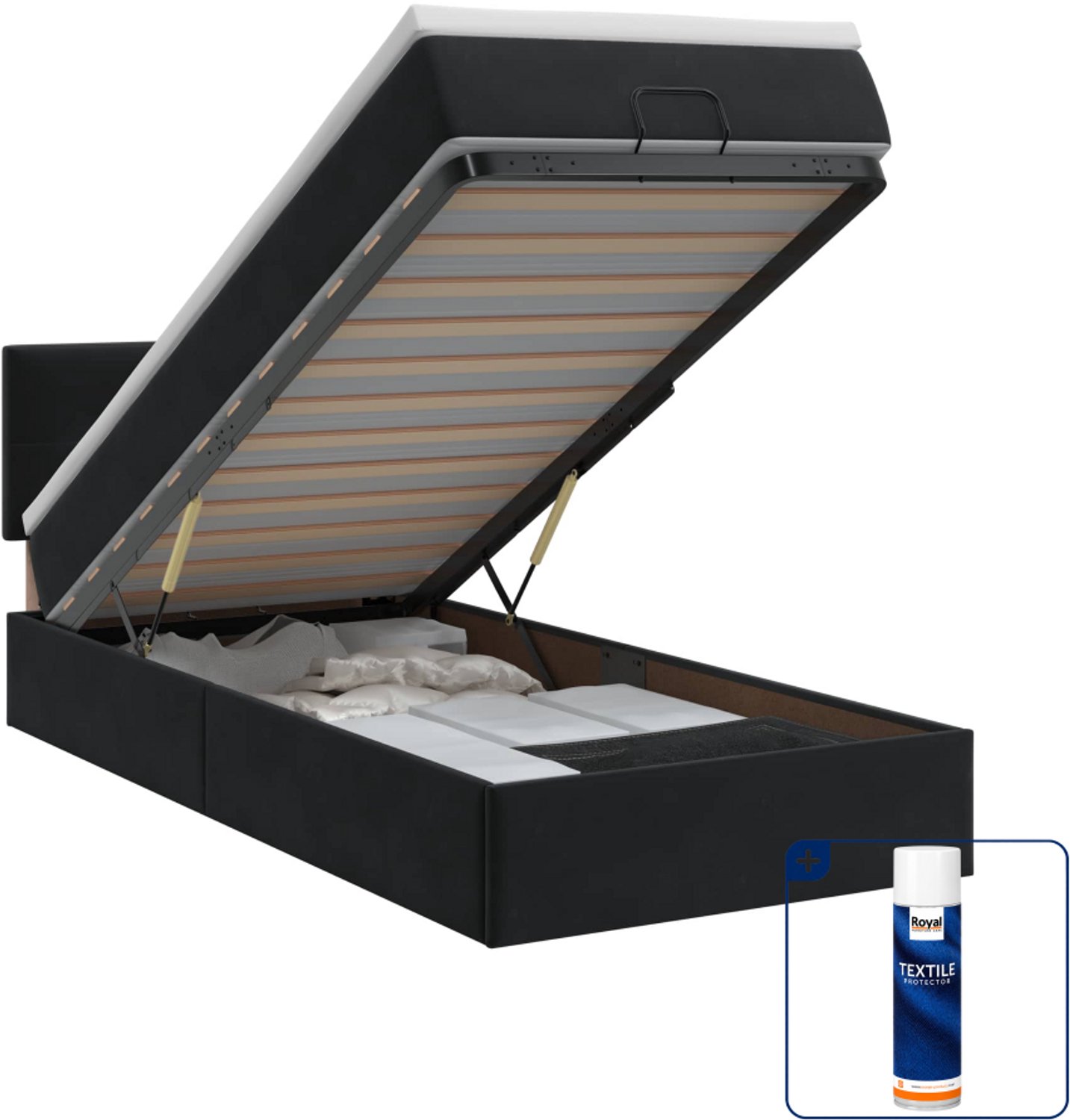 vidaXL ottoman bed met matras - 80 x 200 cm - fluweel - zwart - Inclusief textielbeschermer 500 ml