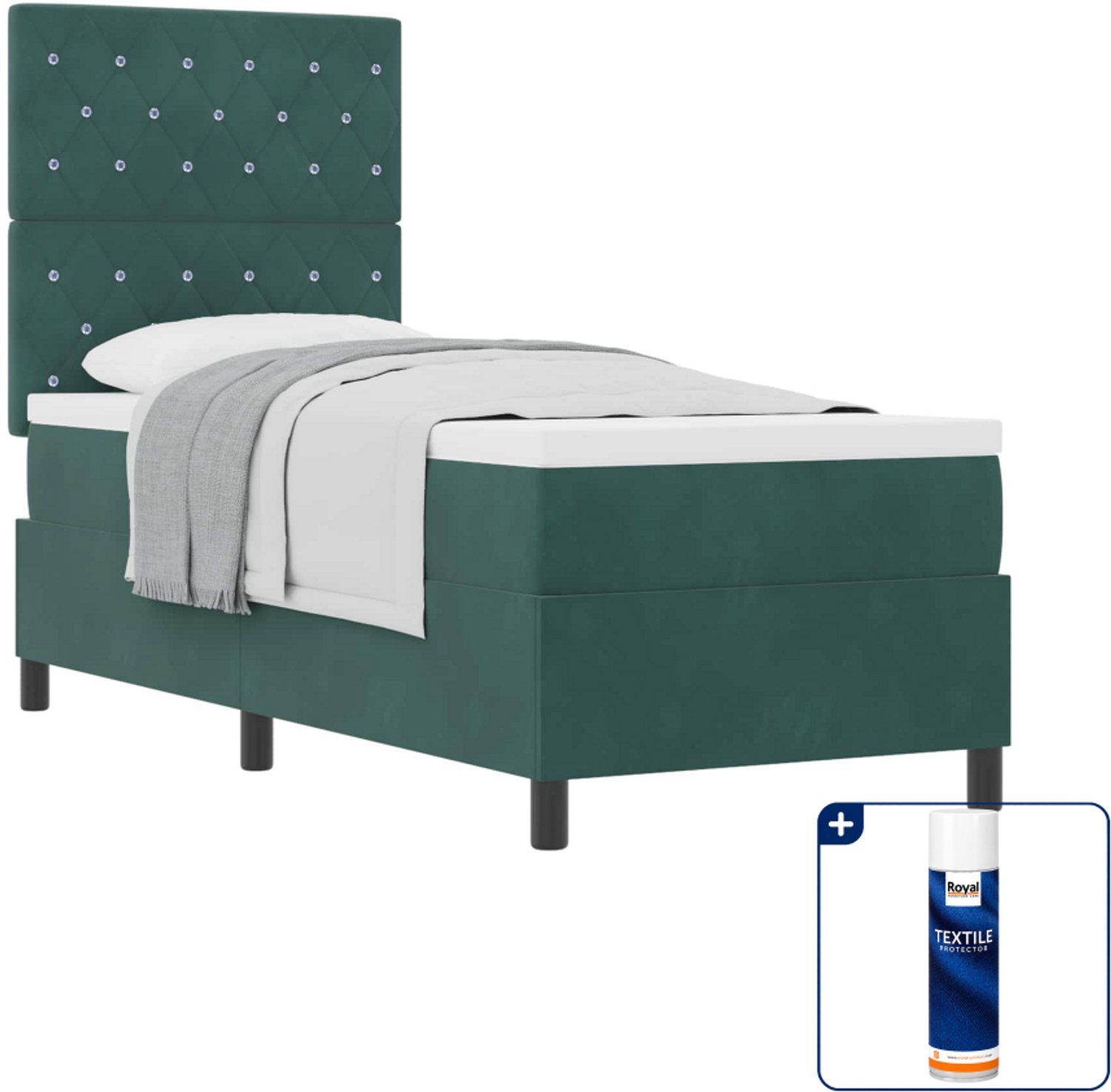 vidaXL boxspringbed - 80 x 200 cm - fluweel - donkergroen - Inclusief textielbeschermer 500 ml