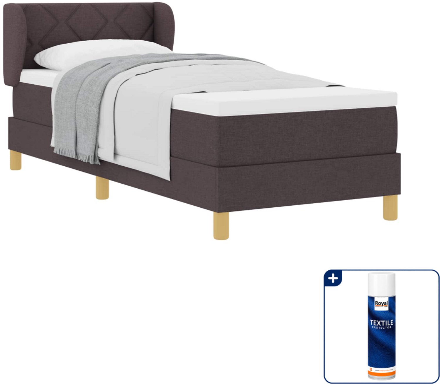 vidaXL boxspringbed - 80 x 200 cm - donkerbruin - Inclusief textielbeschermer 500 ml