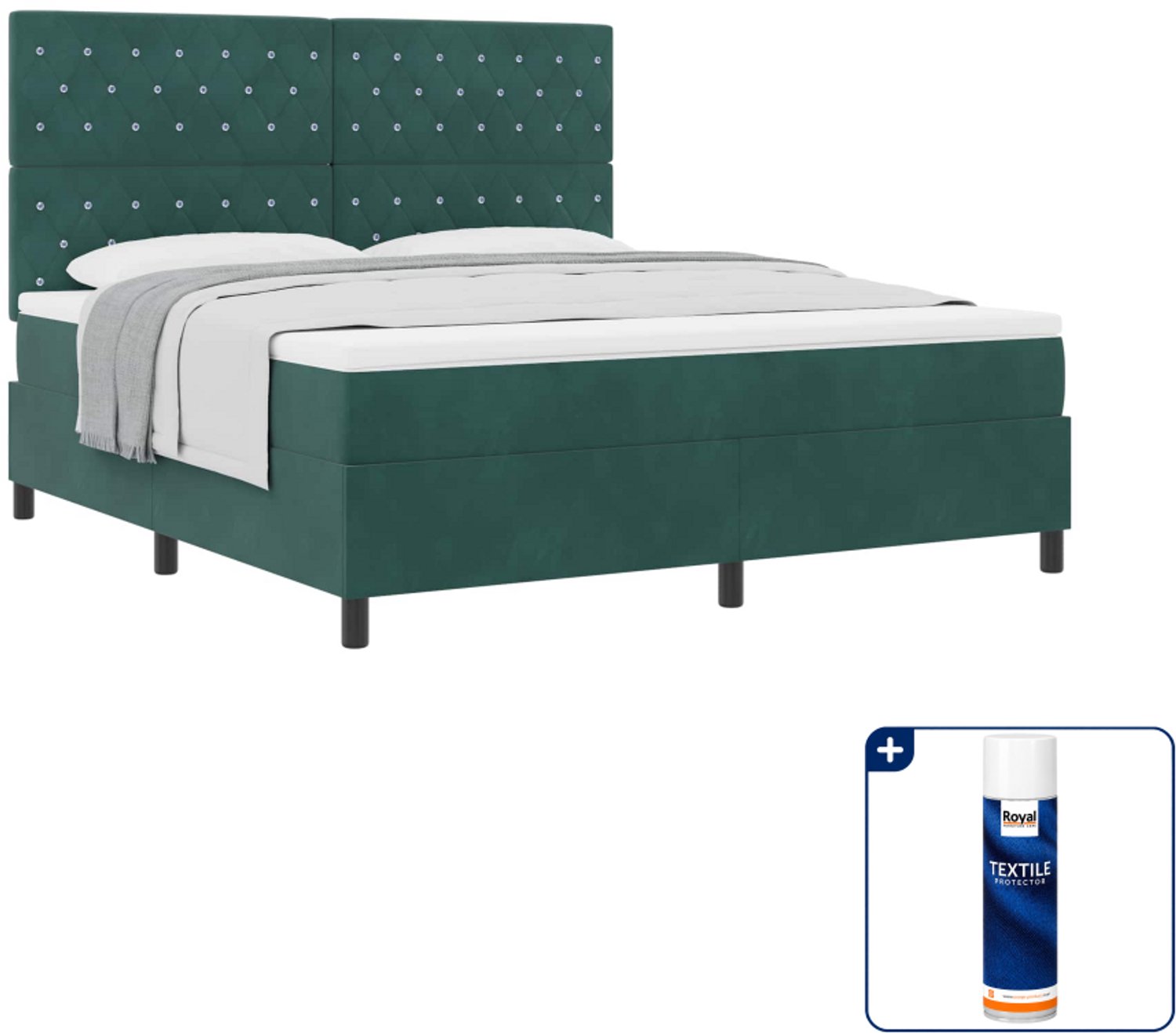vidaXL boxspringbed Kingsize - 180 x 200 cm - fluweel - donkergroen - Inclusief textielbeschermer 500 ml