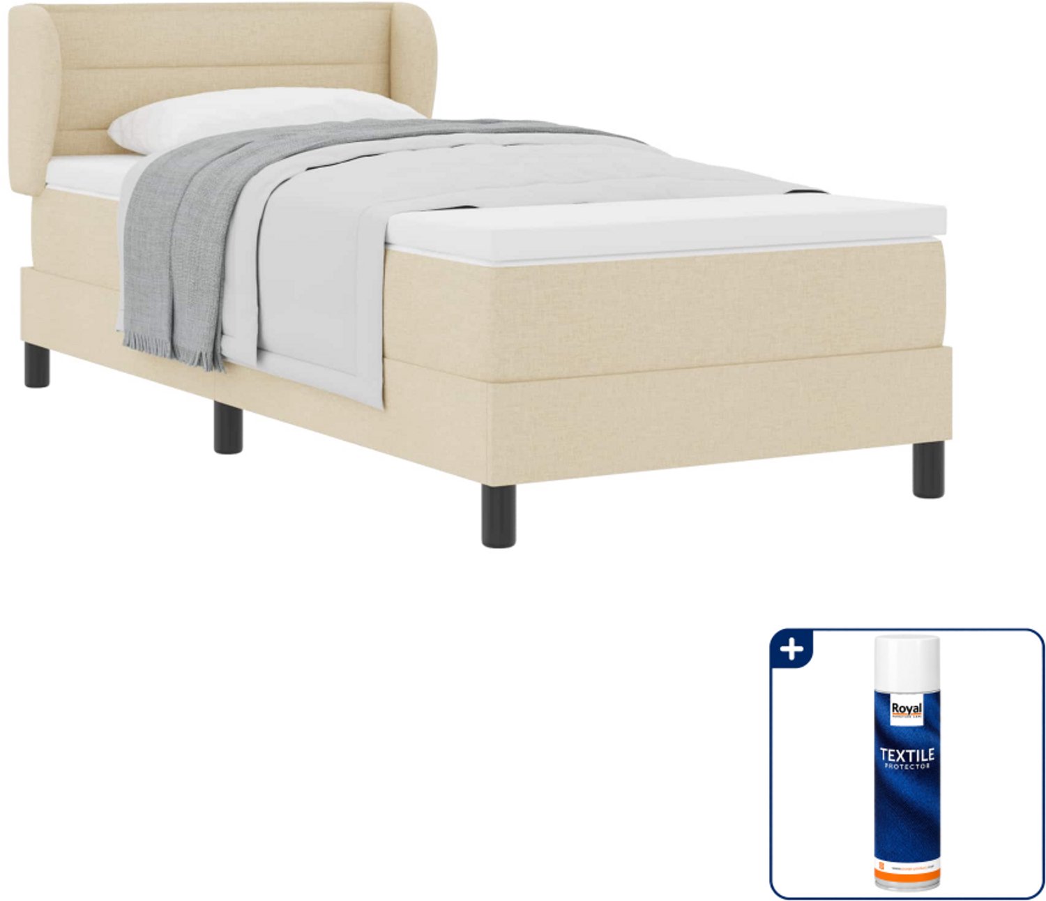 vidaXL boxspringbed - 90 x 200 cm - stof - crème - Inclusief textielbeschermer 500 ml