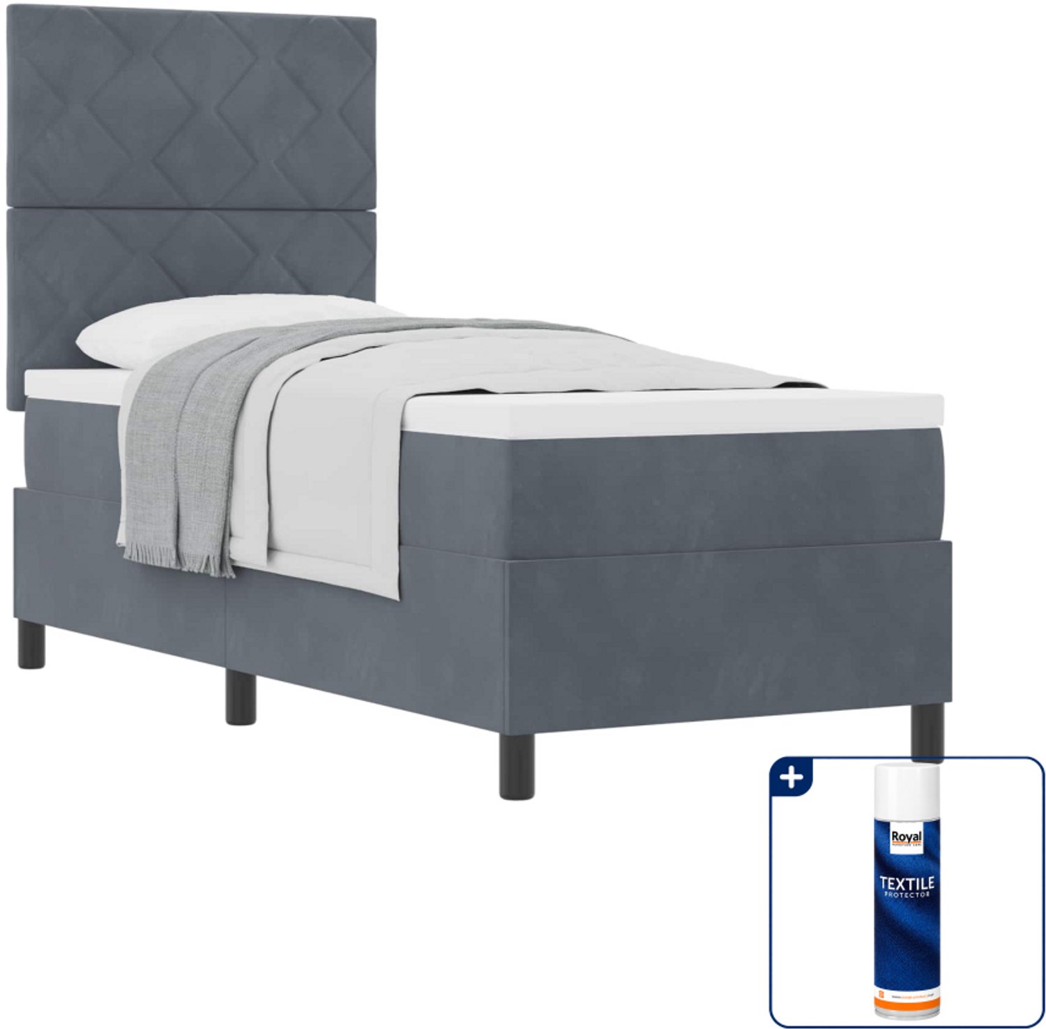 vidaXL boxspringbed - 80 x 200 cm - donkergrijs - Inclusief textielbeschermer 500 ml