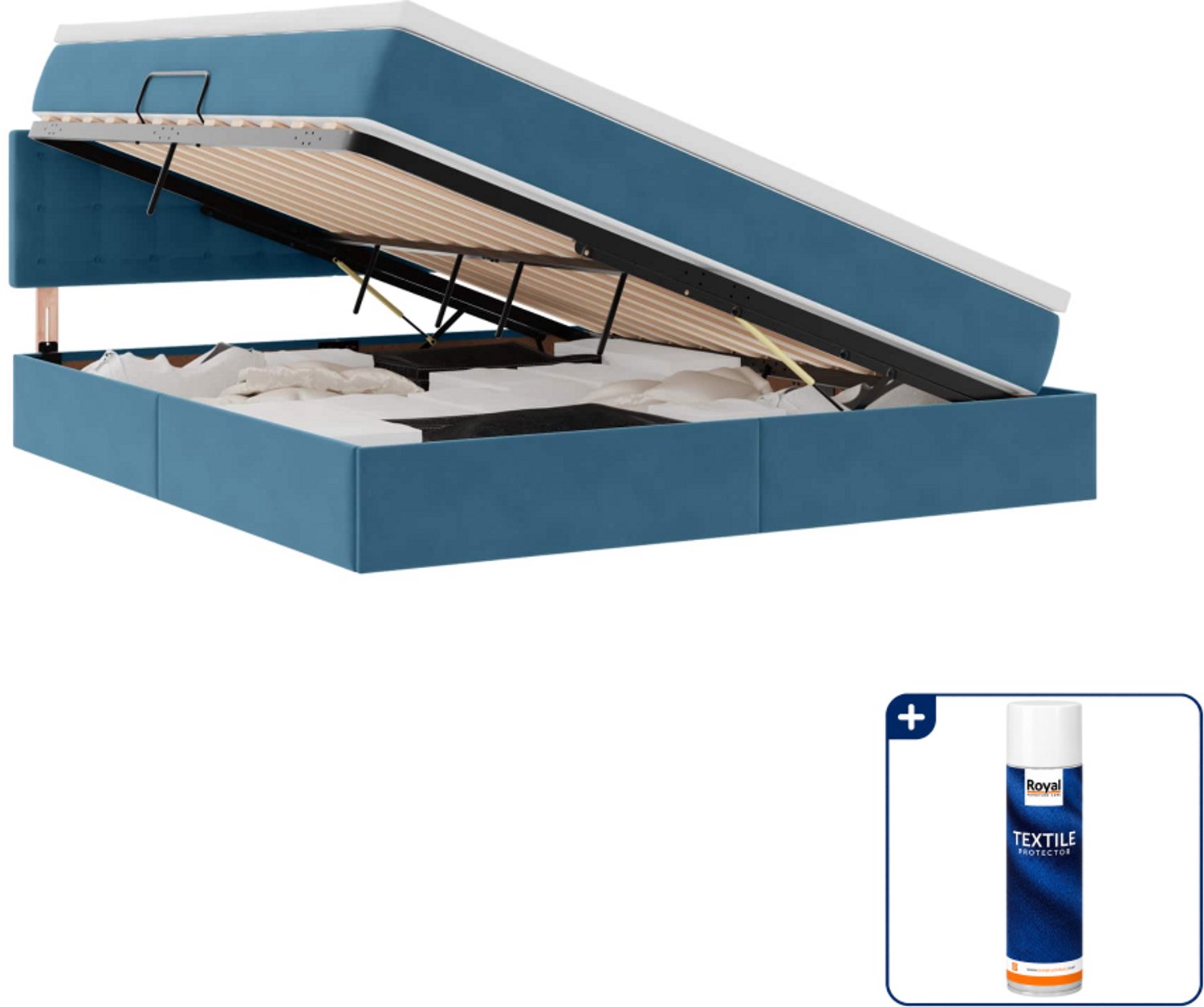 vidaXL Queensize LED opslagbed met matras - 160 x 200 cm - blauw - Inclusief textielbeschermer 500 ml Crème