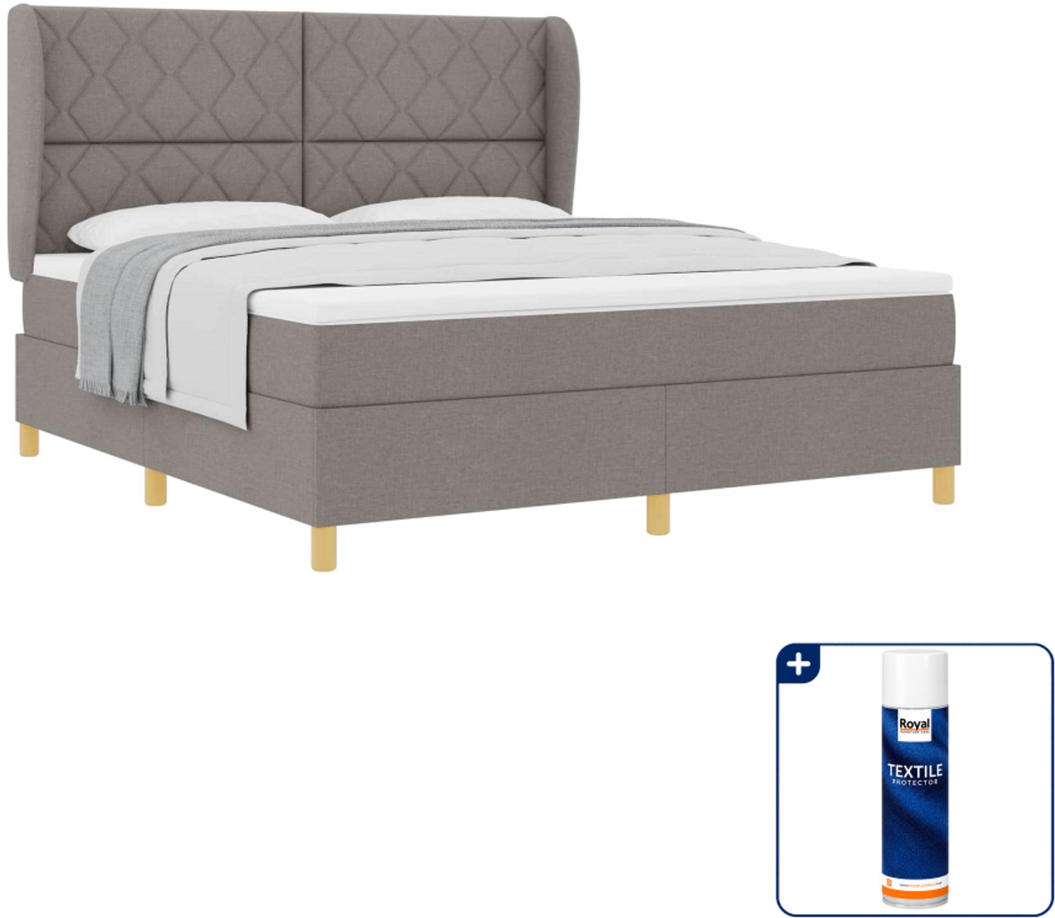 vidaXL Kingsize boxspringbed - 180 x 200 cm - stof - taupe - Inclusief textielbeschermer 500 ml