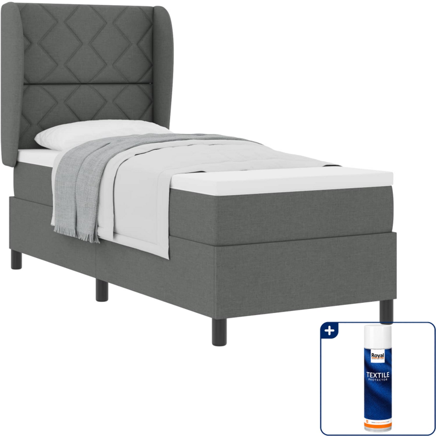 vidaXL boxspring bed - 80 x 200 cm - stof - donkergrijs - Inclusief textielbeschermer 500 ml