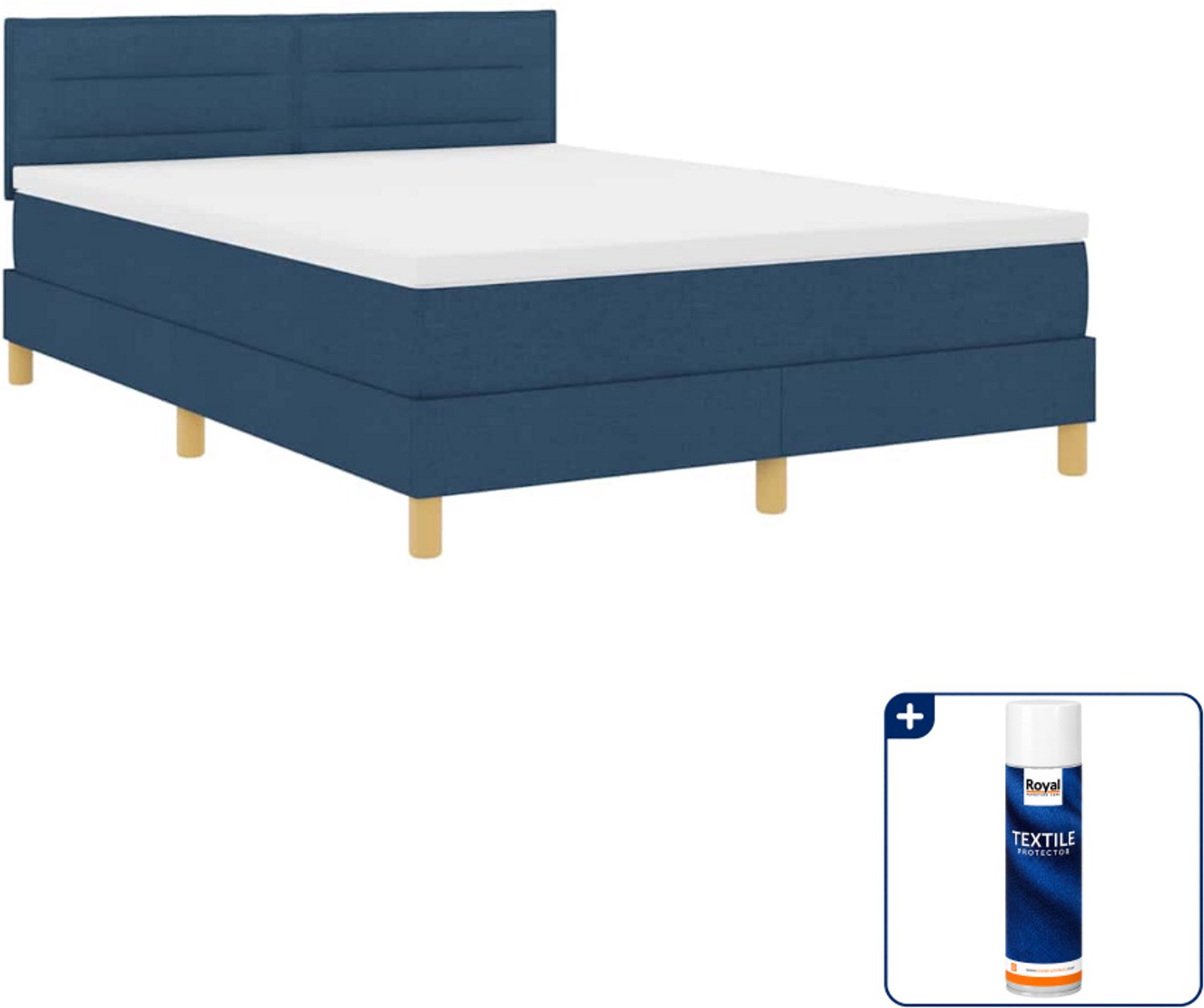 vidaXL led boxspringbed - 140 x 190 cm - blauw - Inclusief textielbeschermer 500 ml