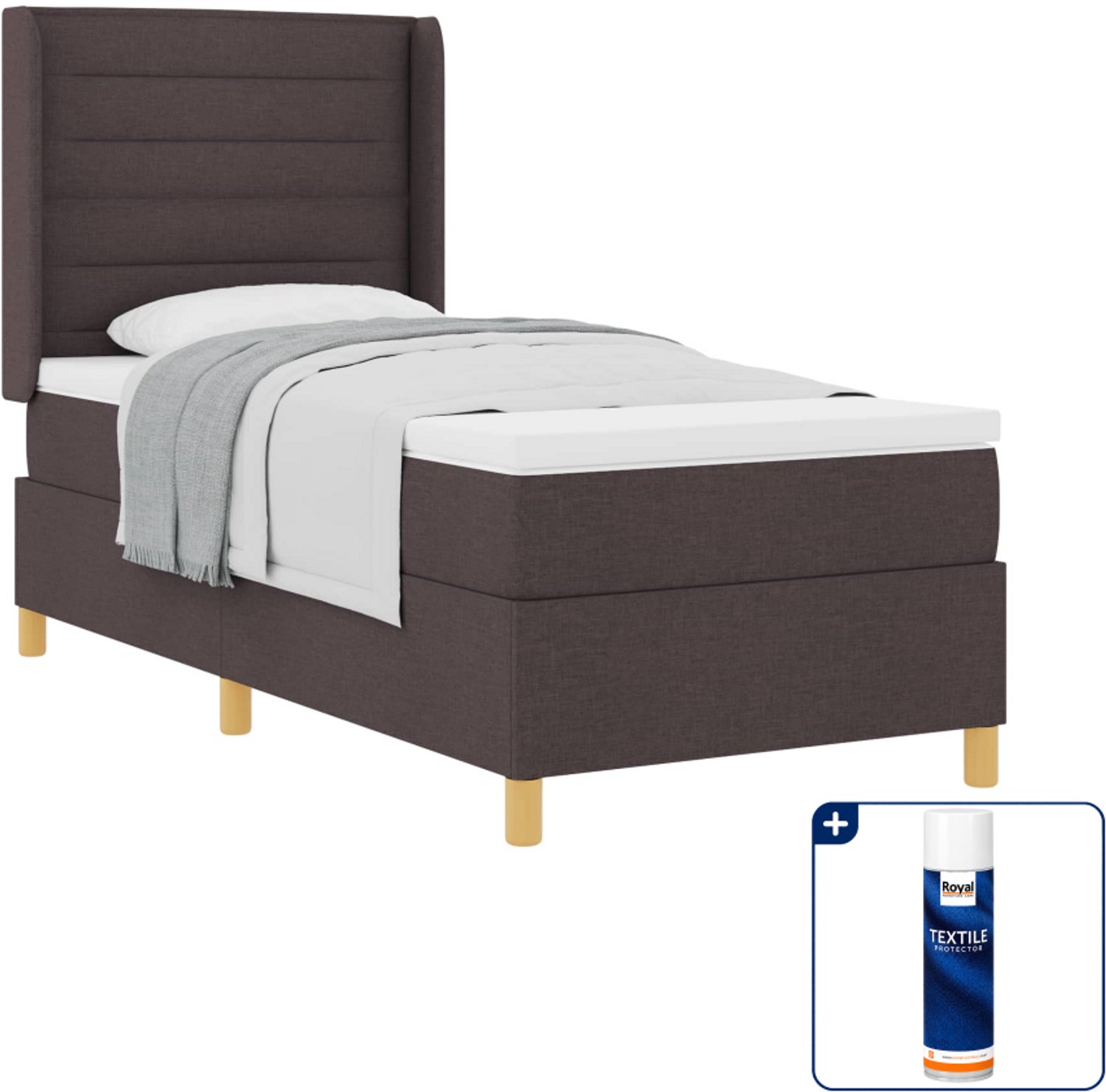 vidaXL boxspringbed met matras - 90 x 190 cm - stof - donkerbruin - Inclusief textielbeschermer 500 ml