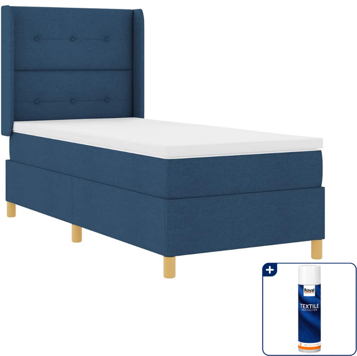 vidaXL boxspringbed - 90 x 190 cm - stof - blauw - Inclusief textielbeschermer 500 ml