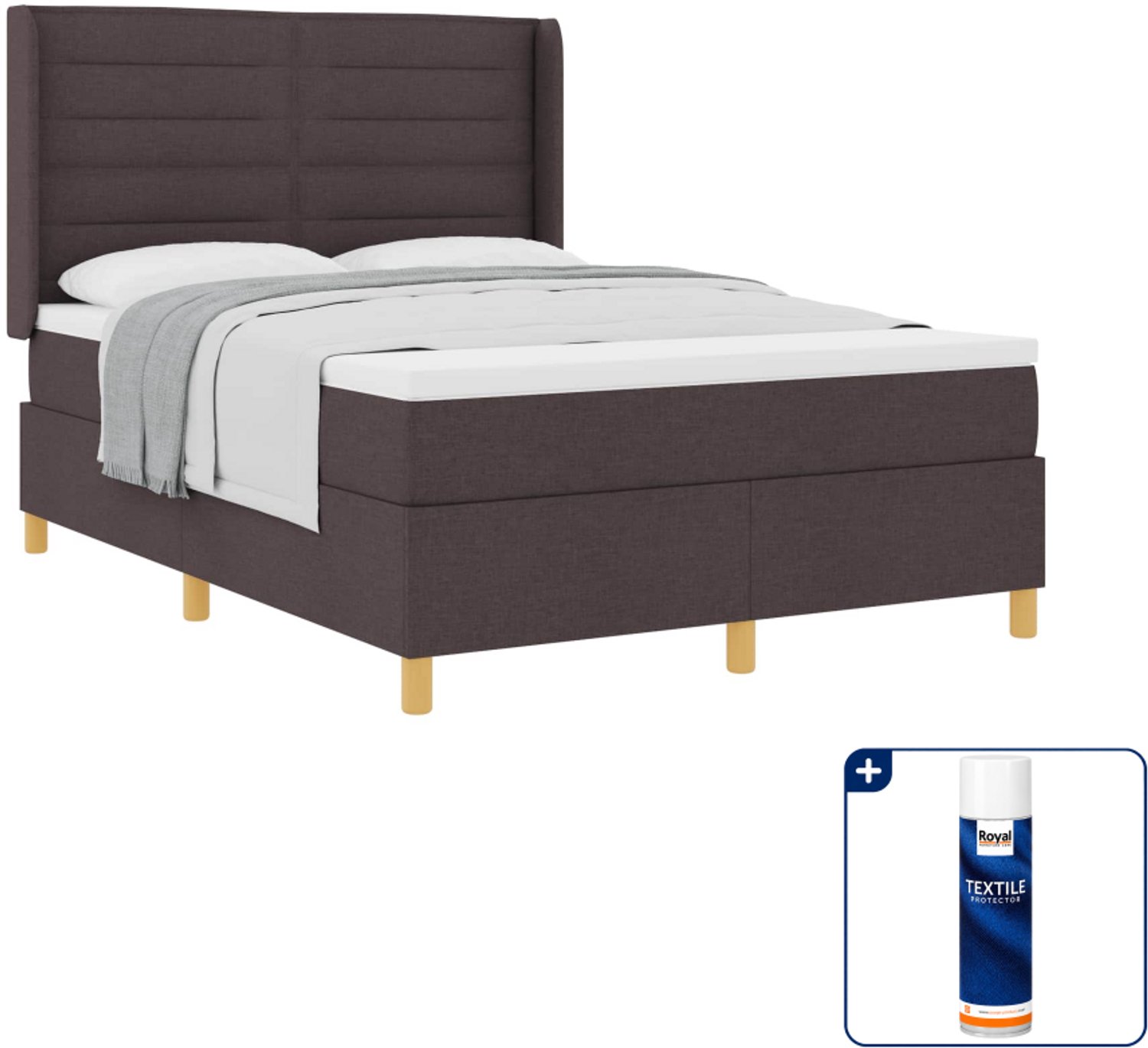 vidaXL boxspringbed - Small double - 140 x 200 cm - donkerbruin - Inclusief textielbeschermer 500 ml