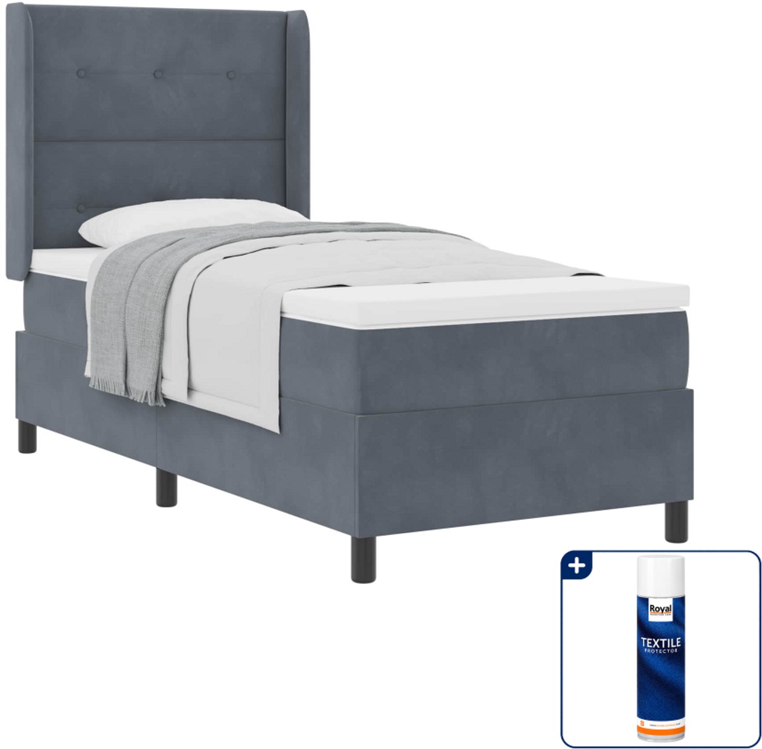vidaXL boxspringbed - 90 x 200 cm - donkergrijs - Inclusief textielbeschermer 500 ml