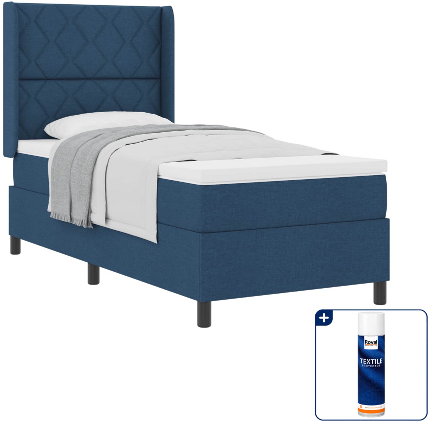 vidaXL boxspringbed - 90 x 200 cm - blauw - Inclusief textielbeschermer 500 ml