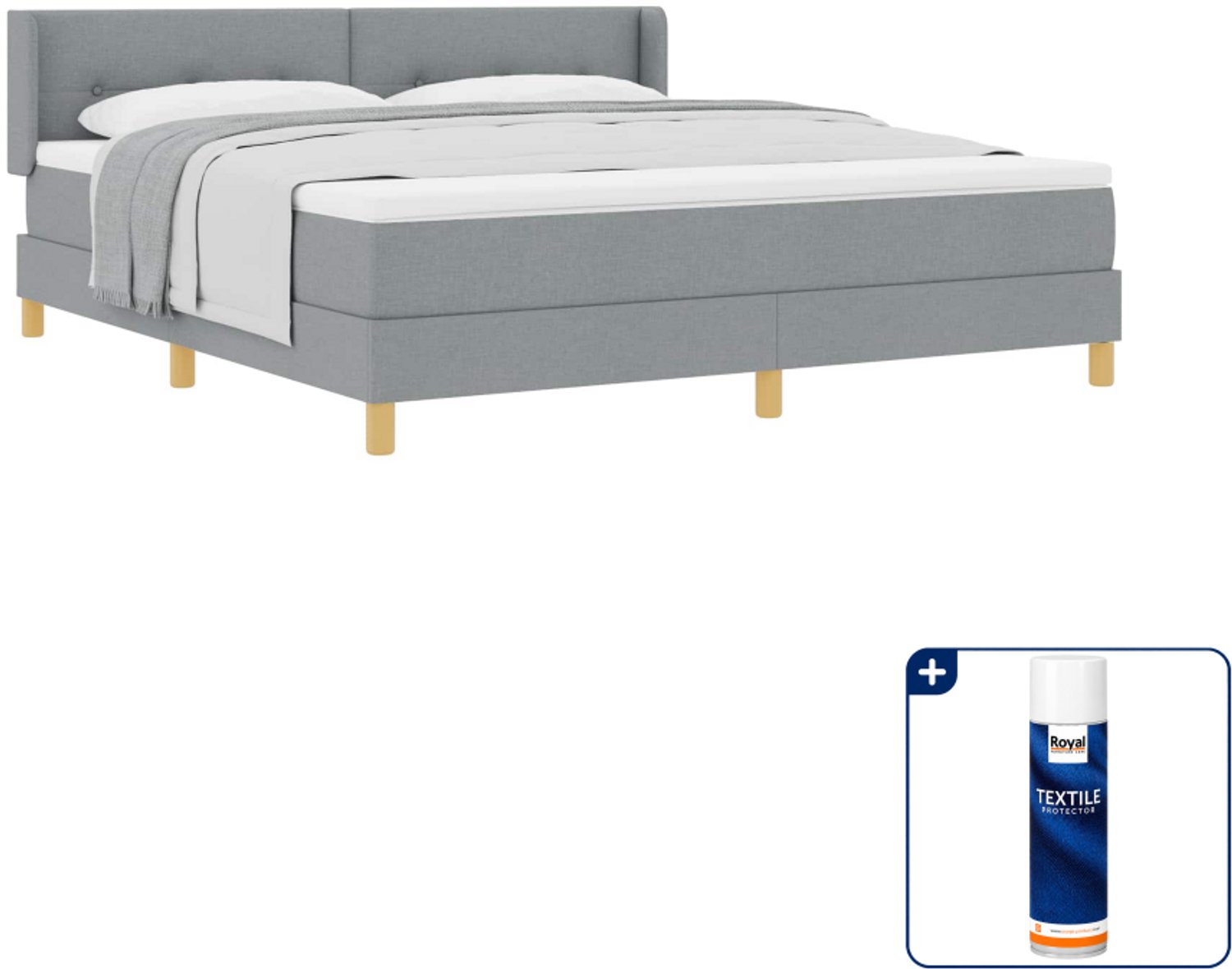 vidaXL Kingsize boxspringbed - 180 x 200 cm - lichtgrijs - Inclusief textielbeschermer 500 ml