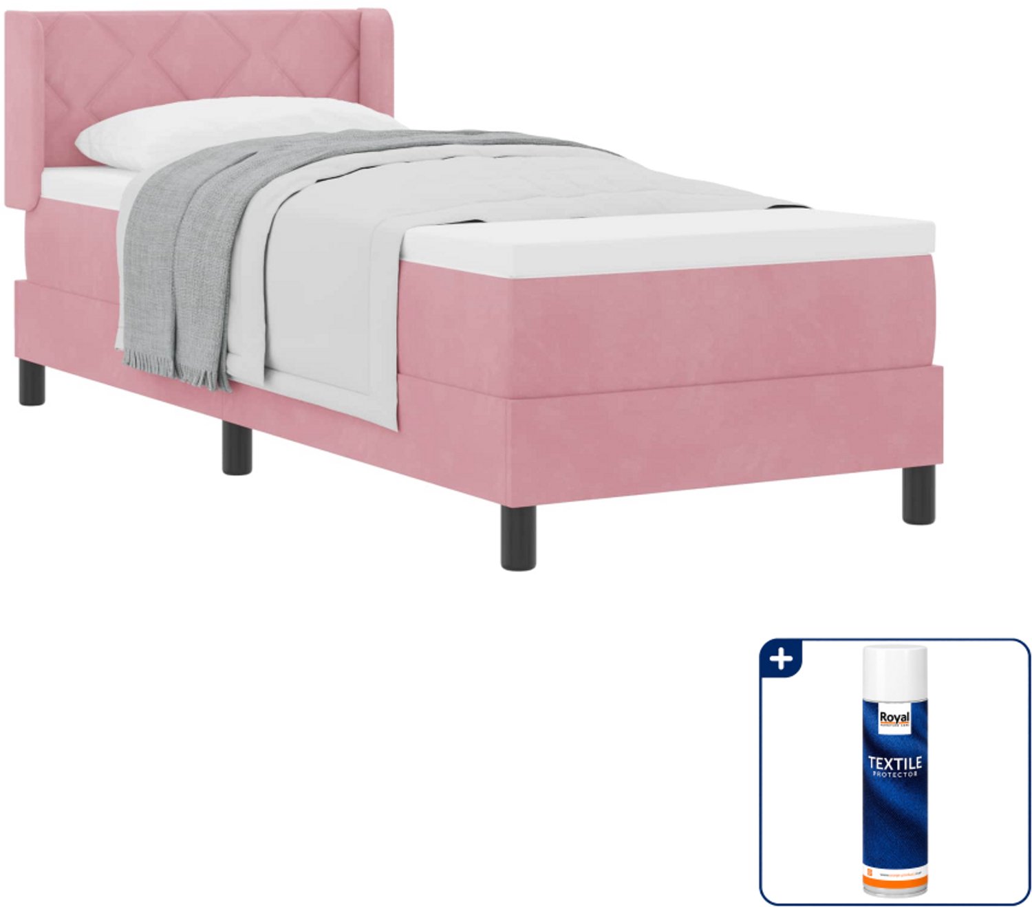 vidaXL Boxspringbed - 80 x 200 cm - fluweel - roze - Inclusief textielbeschermer 500 ml