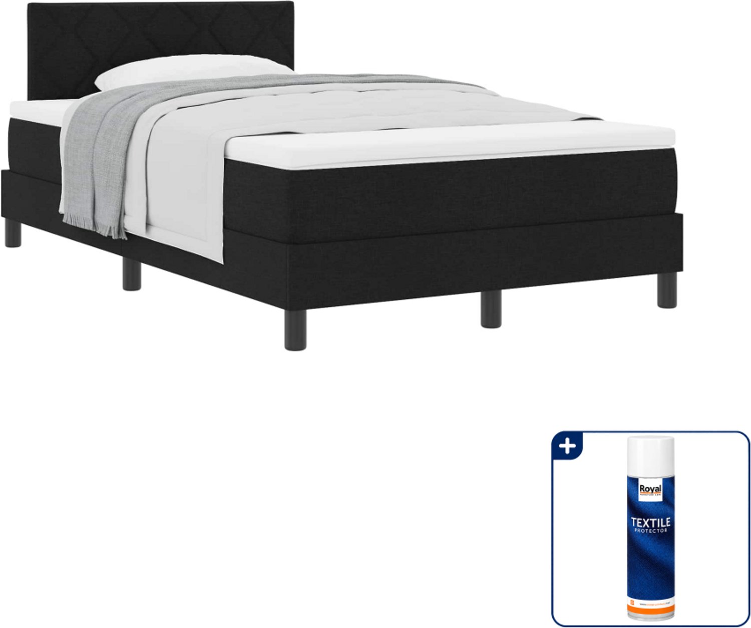 vidaXL boxspringbed - 120 x 190 cm - zwart - Inclusief textielbeschermer 500 ml