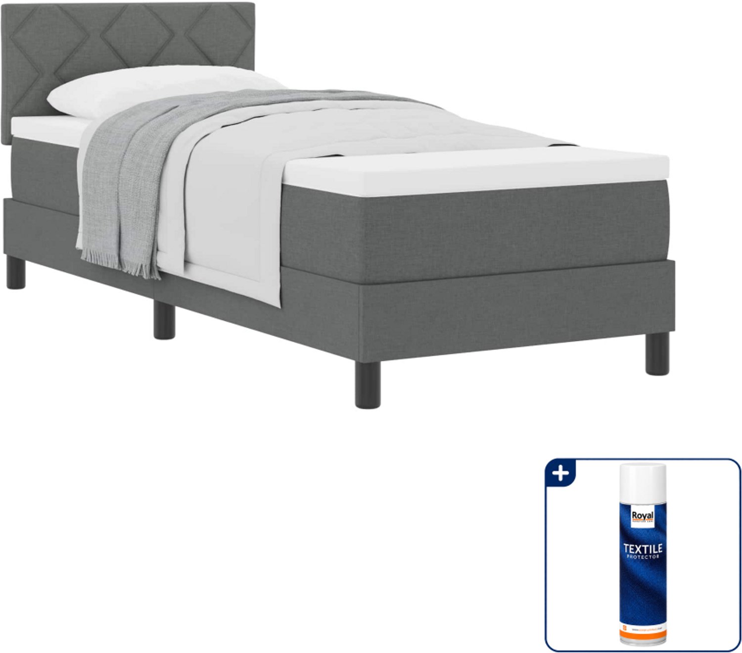 vidaXL boxspringbed - 80 x 200 cm - donkergrijs - Inclusief textielbeschermer 500 ml