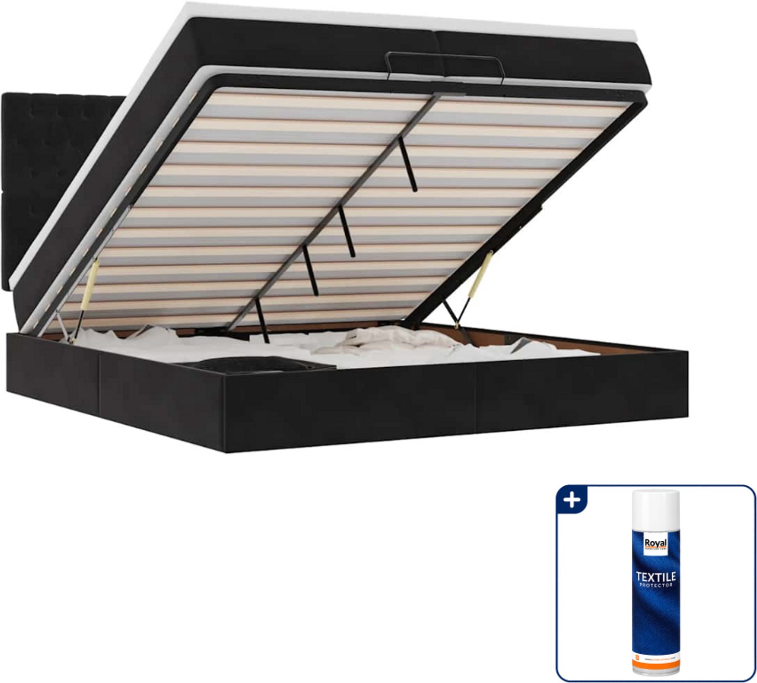 vidaXL ottoman bed - super kingsize - 200 x 200 cm - fluweel - zwart - Inclusief textielbeschermer 500 ml