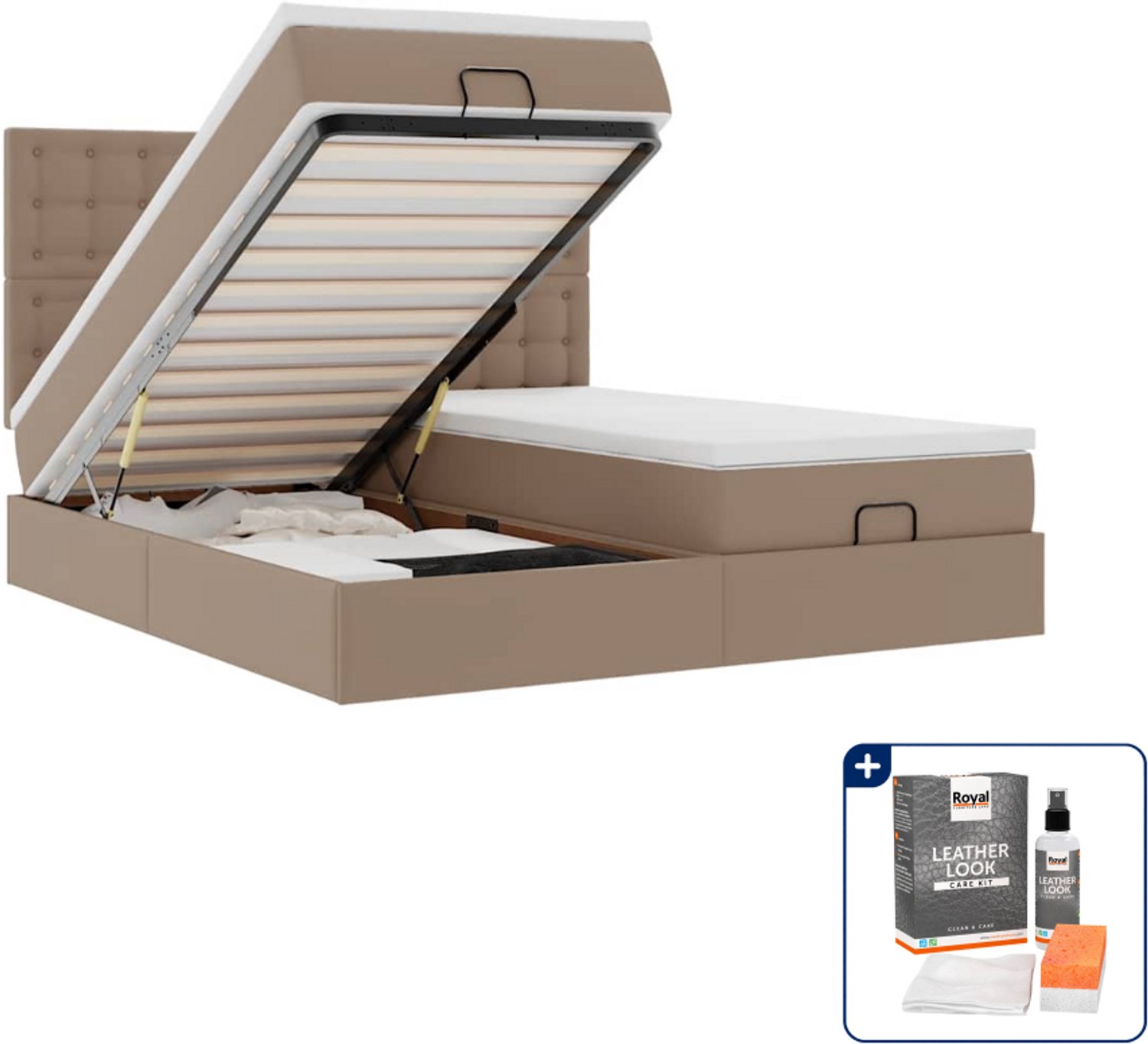 vidaXL Super kingsize bed - 200 x 200 cm - kunstleer - cappuccino - Inclusief onderhoudsset voor kunstleer 150 ml Bruin