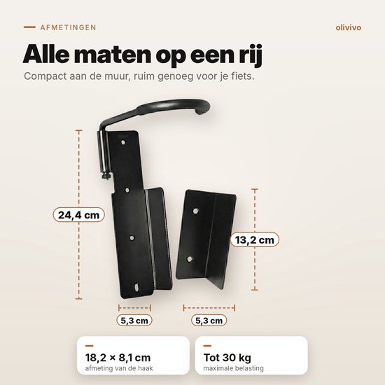 Olivivo® - DELUXE Fiets ophangsysteem ophangbeugel en Muurbeugel draaibaar- Muurhaak - Muurbevestiging voor met de wiel aan de muur - Wandhouder - Fietshaak van Olivivo® — afbeelding 5