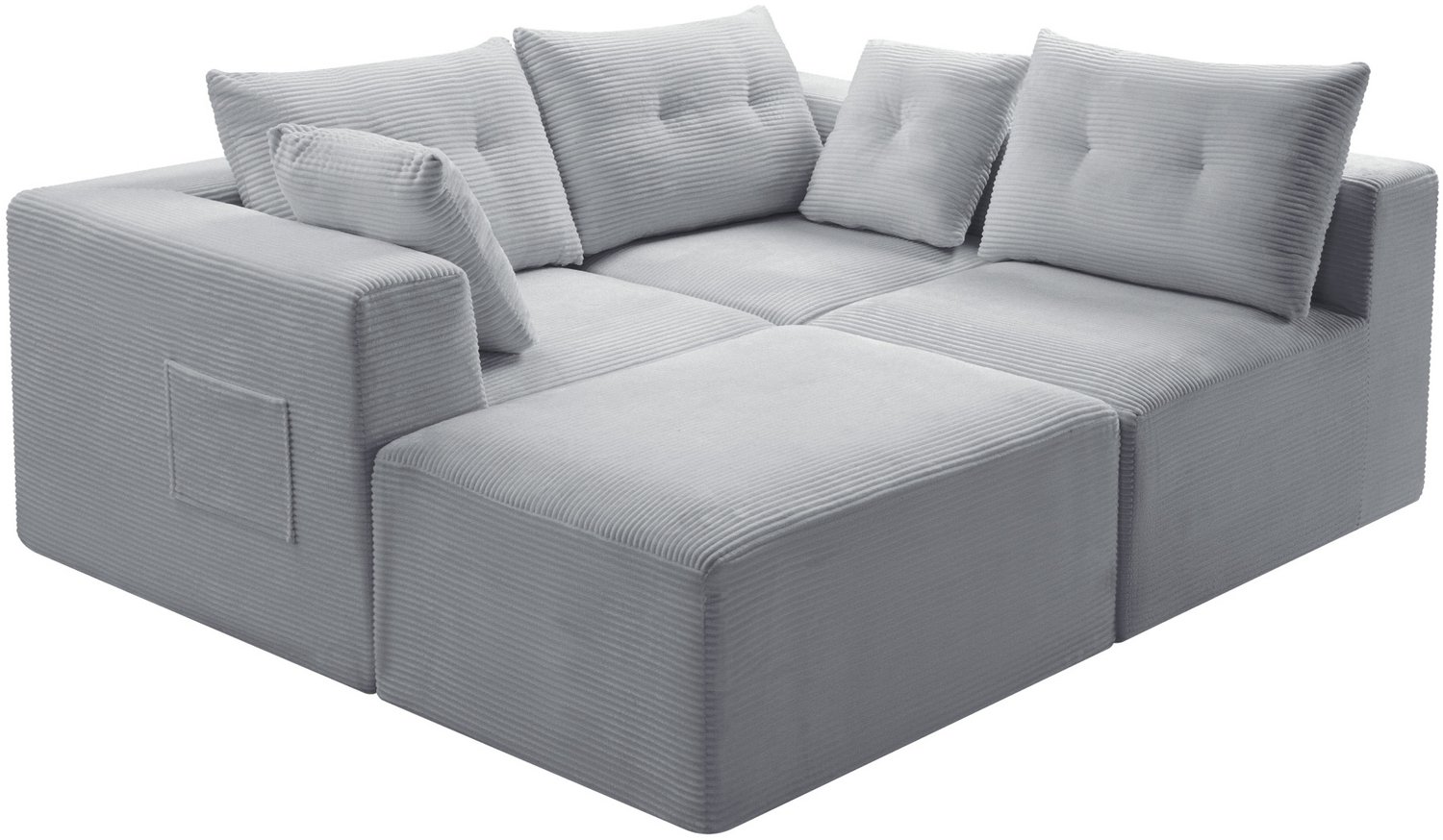MODENUIT Hoekbank 254 x 92 x 82 cm - Modulair Met Diepe Zit En Zijvak - Woonkamer - Ribfluweel - Grijs