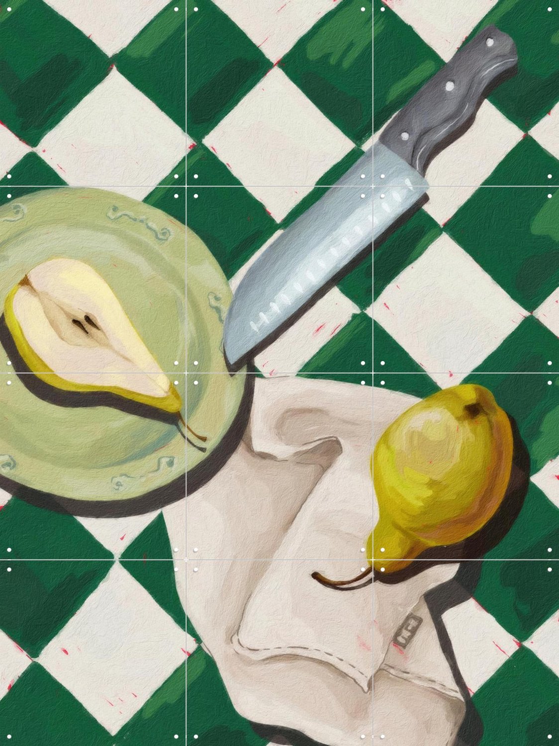 IXXI The Still Life With Pears, Marja van den Hurk - 60 x 80 cm - Grote wanddecoratie en posters - Realisme, Modern, Eetkamer, Keuken, Fruit Groen