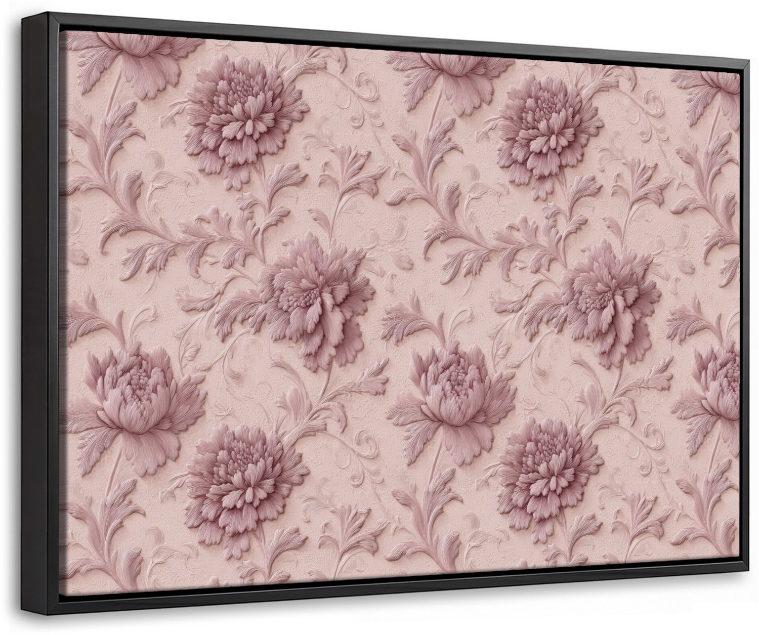 Canvas Schilderij met Baklijst 30x20cm - Reliëf - Pioenrozen - Roze - Muurdecoratie woonkamer - Slaapkamer decoratie - Kamer accessoires - Schilderijen op canvas met lijst