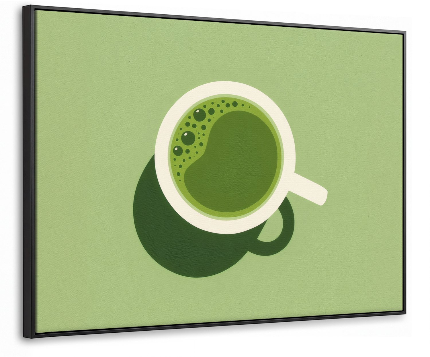 Canvas Schilderij met Baklijst 70x50cm - Minimalistisch - Kopjes - Matcha -Groen - Muurdecoratie woonkamer - Slaapkamer decoratie - Kamer accessoires - Schilderijen op canvas met lijst