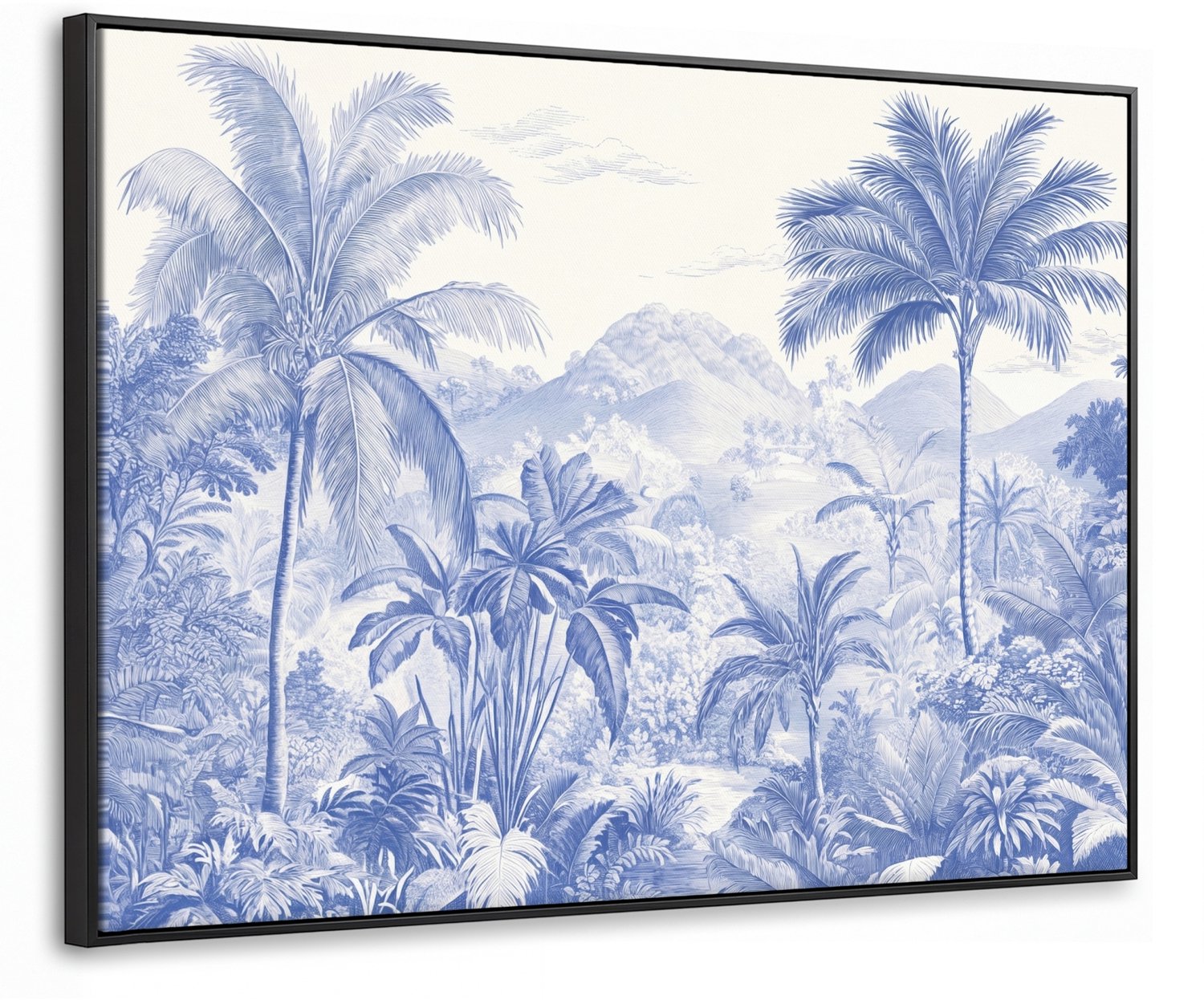Canvas Schilderij met Baklijst 100x70cm - Tropisch - Jungle - Blauw - Muurdecoratie woonkamer - Slaapkamer decoratie - Kamer accessoires - Schilderijen op canvas met lijst