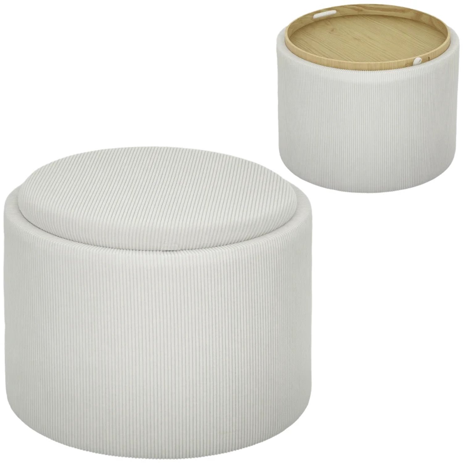 ZYLARO Opbergkruk - Rond - Voetensteun - Ribfluweel - MDF - Crèmewit