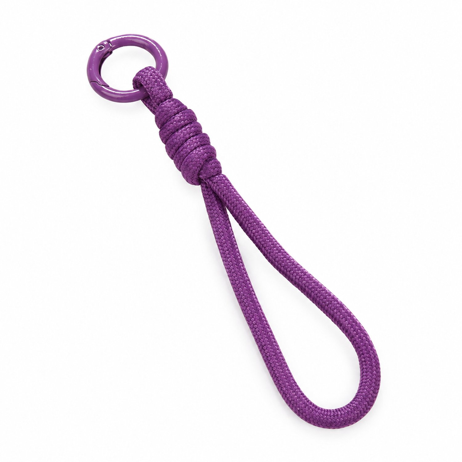 Sleutelhanger met polskoord, paars polyester, handgeknoopt met ronde bevestigingsring