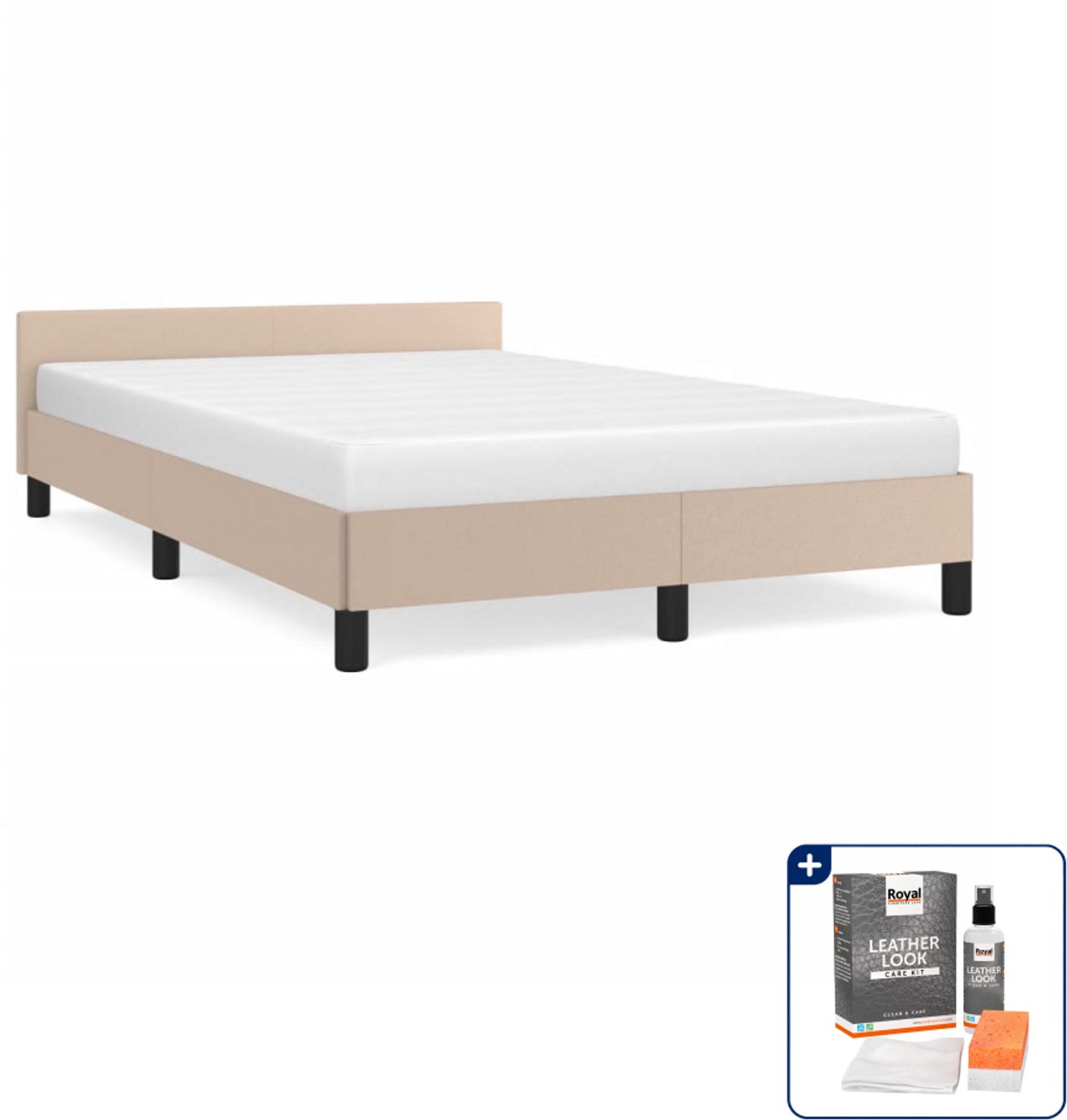 vidaXL bedframe - 120 x 190 cm - kunstleer - cappuccino - Inclusief onderhoudsset voor kunstleer 150 ml Bruin