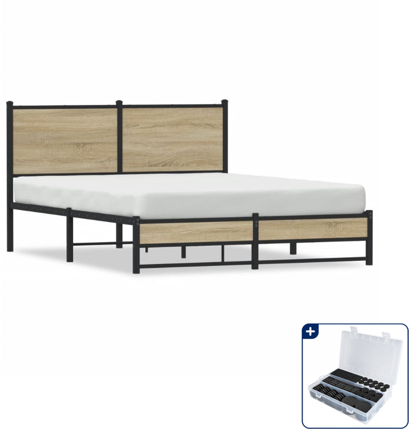 vidaXL bedframe - Small double - 140 x 200 cm - sonoma eiken - Inclusief antikrasvilt 177-delig Bruin