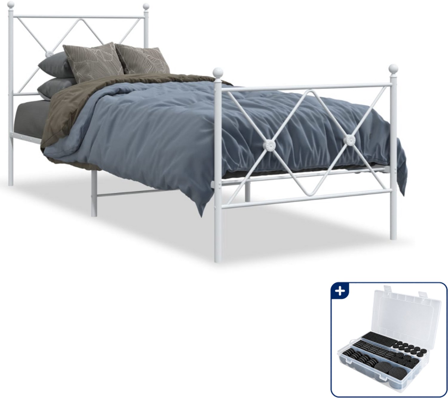 vidaXL bedframe - 80 x 200 cm - staal - wit - Inclusief antikrasvilt 177-delig