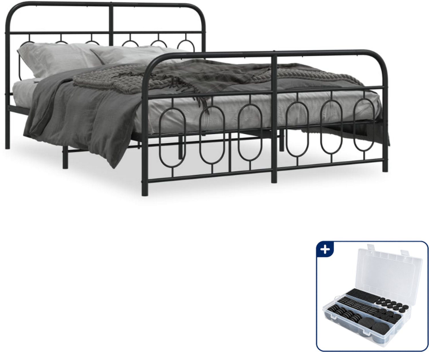 vidaXL bedframe - 150 x 200 cm - staal - zwart - Inclusief antikrasvilt 177-delig
