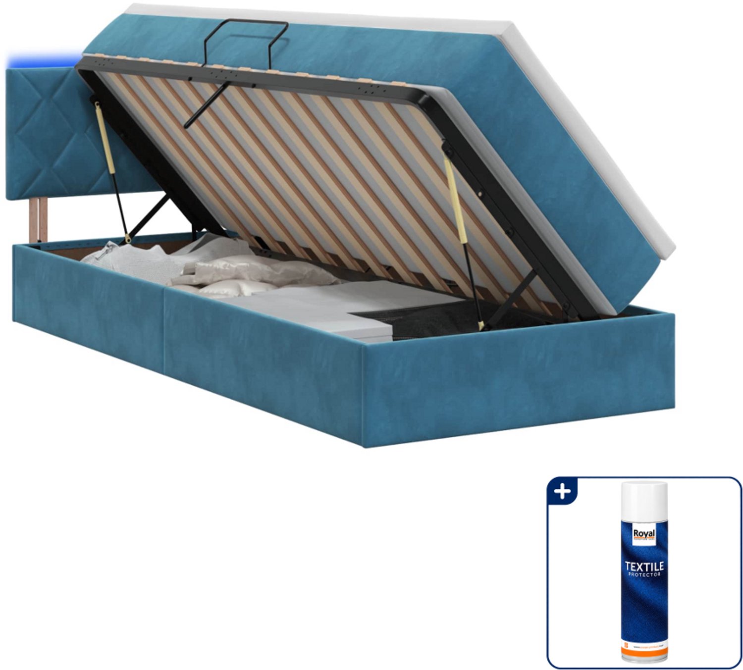 vidaXL led-opslagbed met matras - 100 x 200 cm - fluweel - donkerblauw - Inclusief textielbeschermer 500 ml