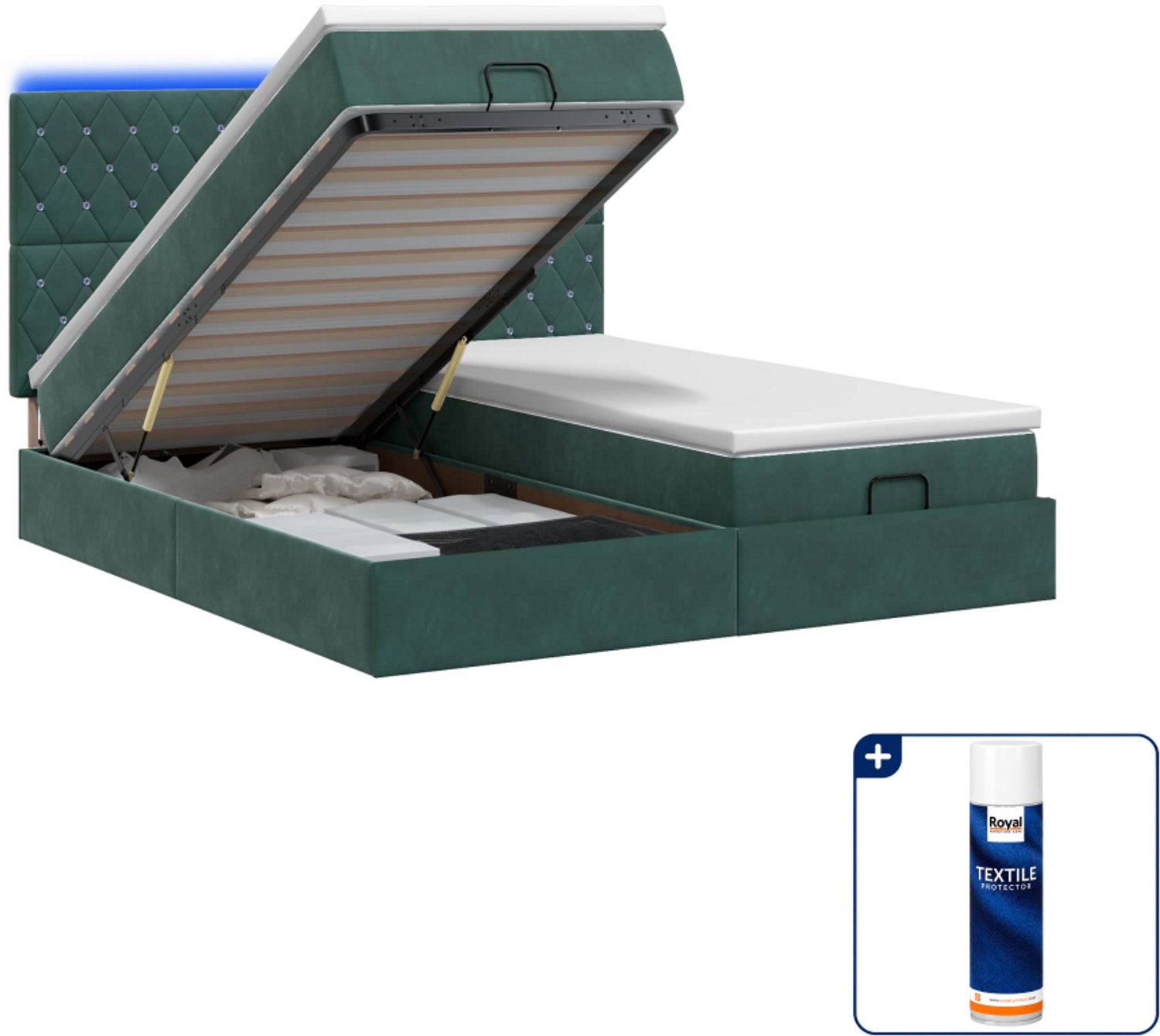 vidaXL Kingsize bed met matras en LED - 180 x 200 cm - donkergroen - Inclusief textielbeschermer 500 ml