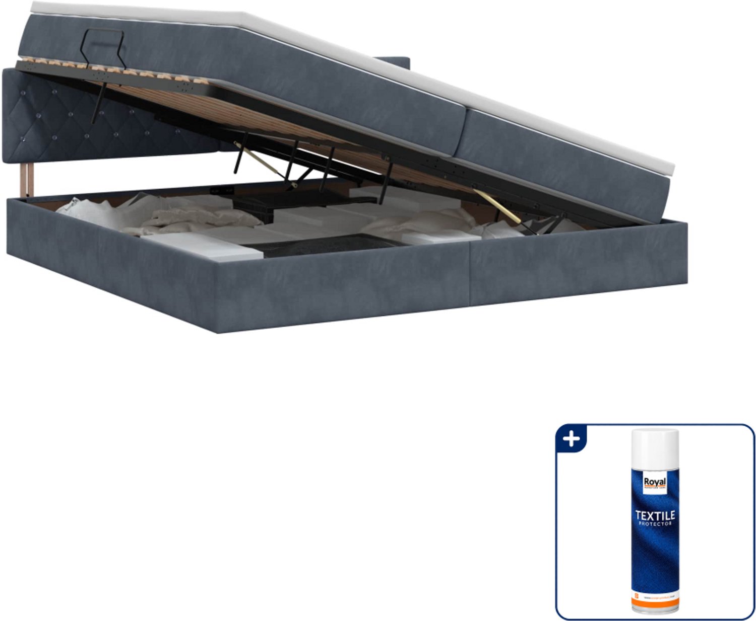vidaXL Opbergbed - 200 x 200 cm - fluweel - donkergrijs - Inclusief textielbeschermer 500 ml Donker Grijn