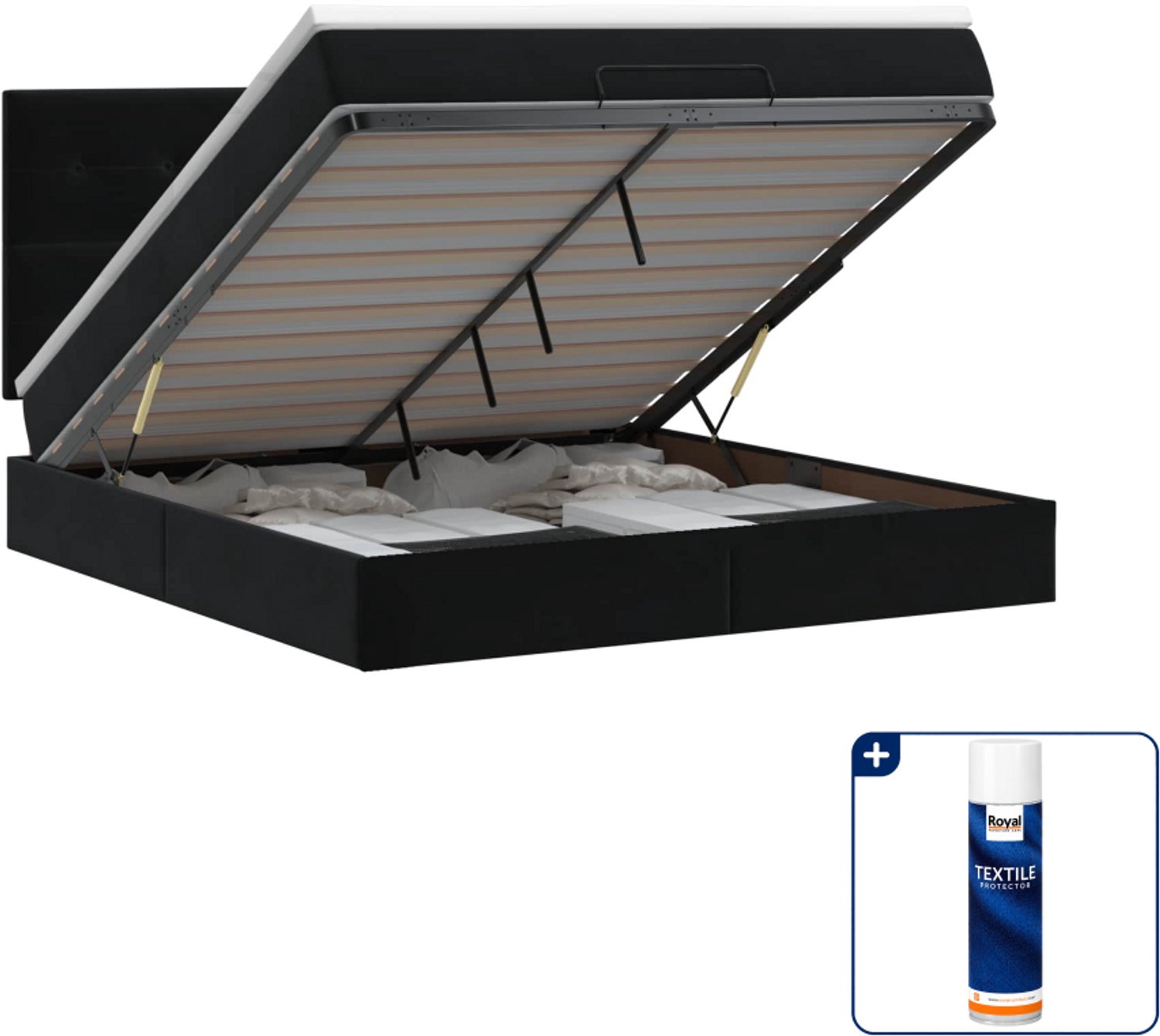 vidaXL Ottoman bed met matras - Small double - 140 x 200 cm - Zwart - Inclusief textielbeschermer 500 ml
