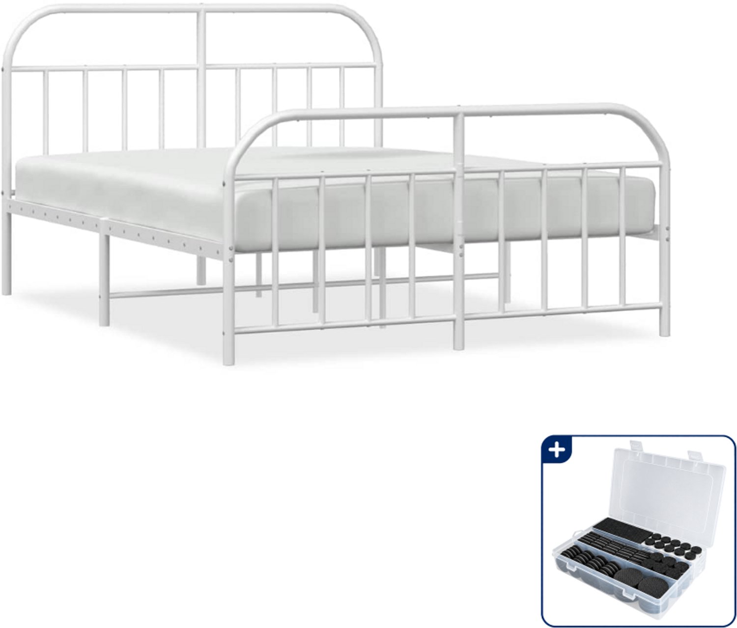 vidaXL bedframe 183 x 213 cm - metaal - wit - Inclusief antikrasvilt 177-delig
