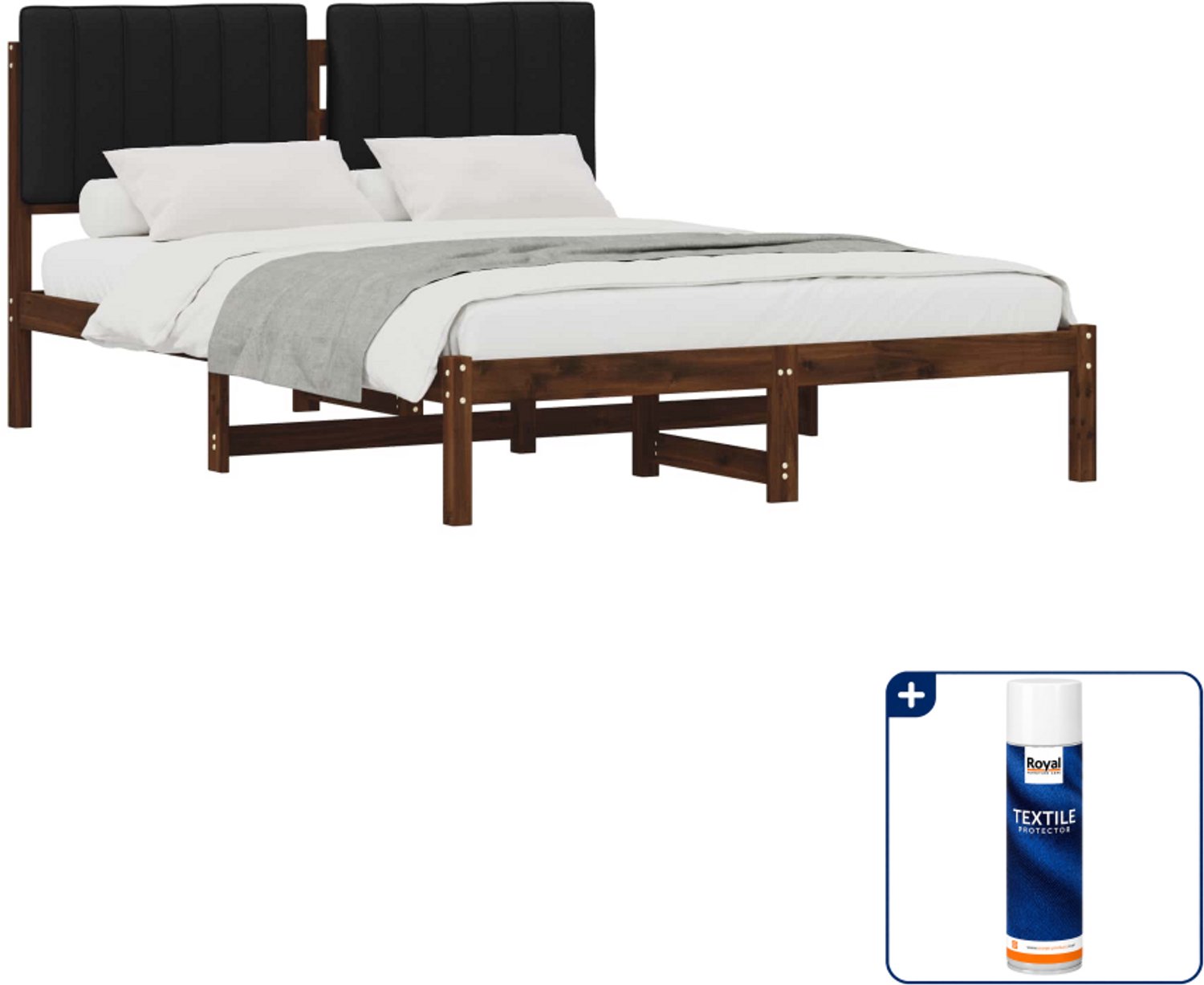 vidaXL bedframe - 120 x 190 cm - massief acaciahout - donkerbruin zwart - Inclusief textielbeschermer 500 ml