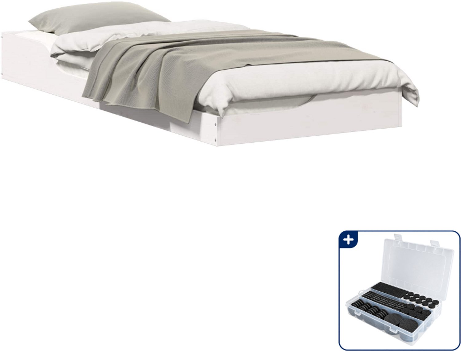 vidaXL bedframe - 100 x 220 cm - massief grenenhout - wit - Inclusief antikrasvilt 177-delig Beige