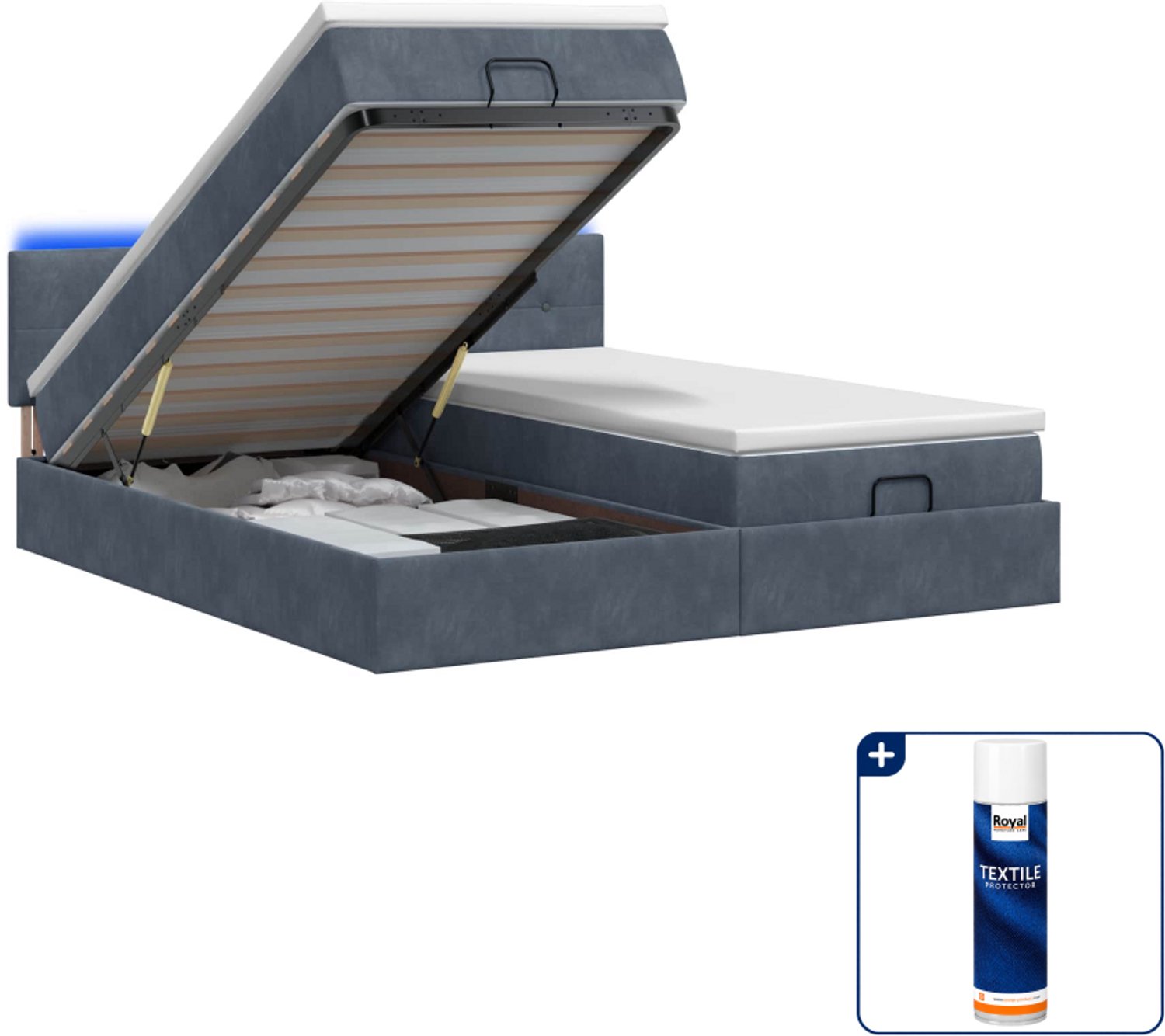 vidaXL Kingsize bed met matras en LED - 180 x 200 cm - donkergrijs - Inclusief textielbeschermer 500 ml