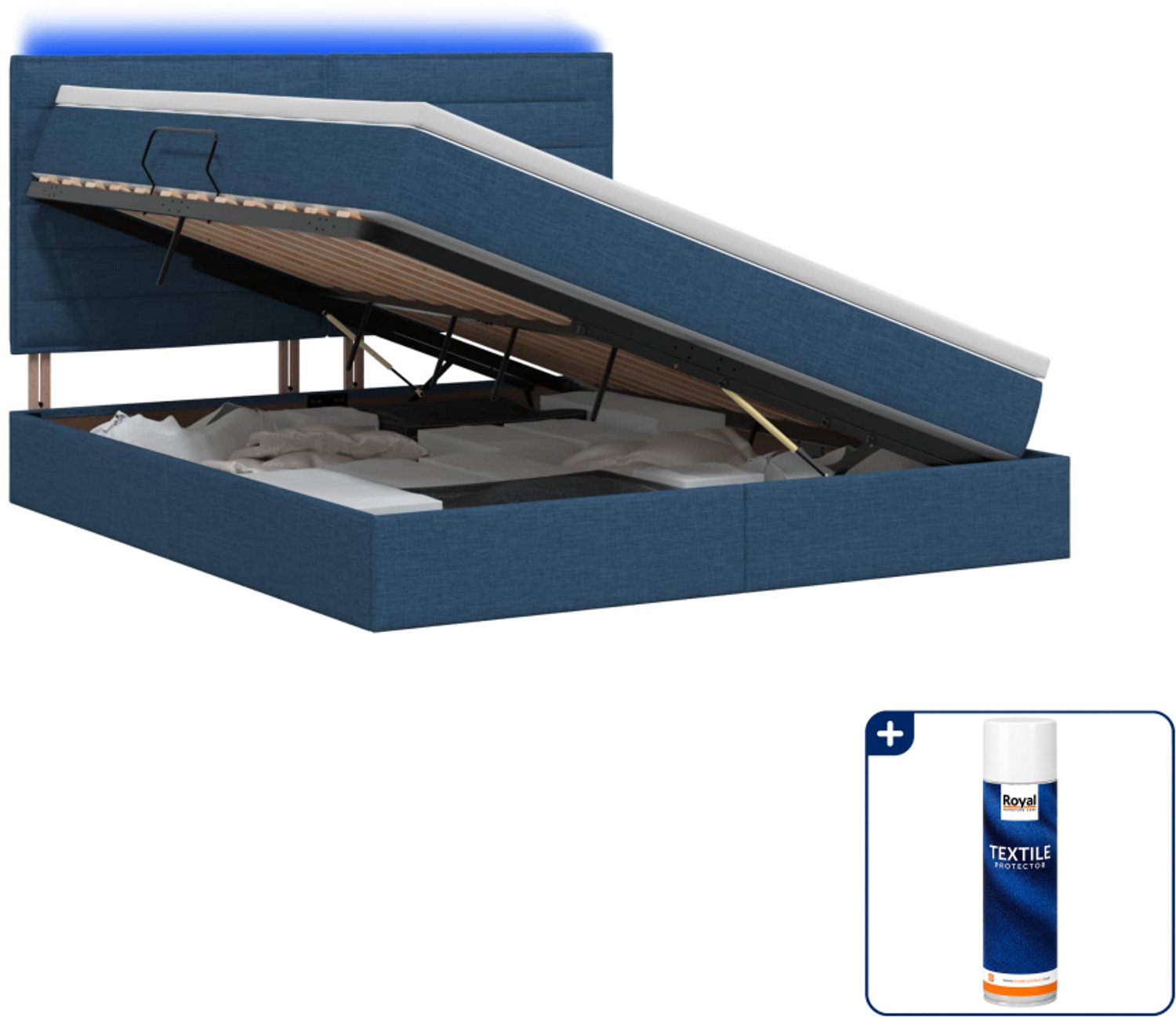 vidaXL LED opslagbed - Kingsize - 180 x 200 cm - blauw - Inclusief textielbeschermer 500 ml