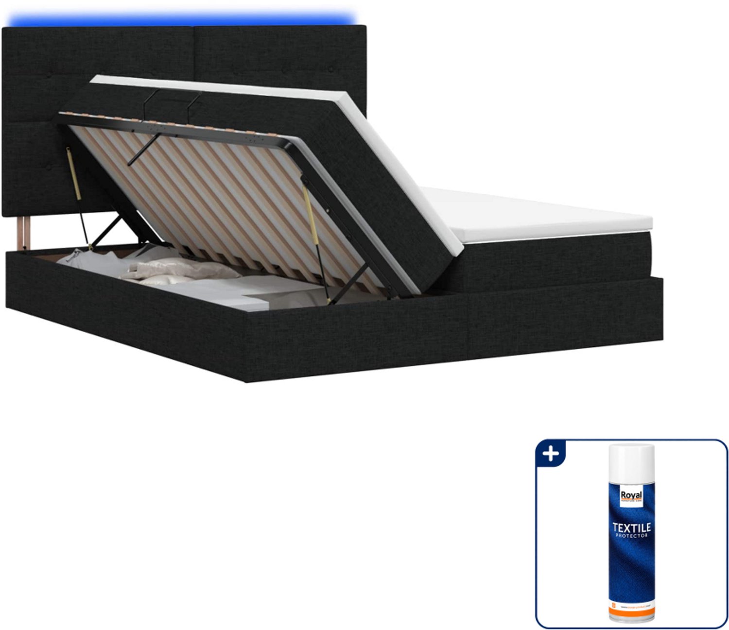 vidaXL Kingsize bed met matras - 180 x 200 cm - zwart - Inclusief textielbeschermer 500 ml
