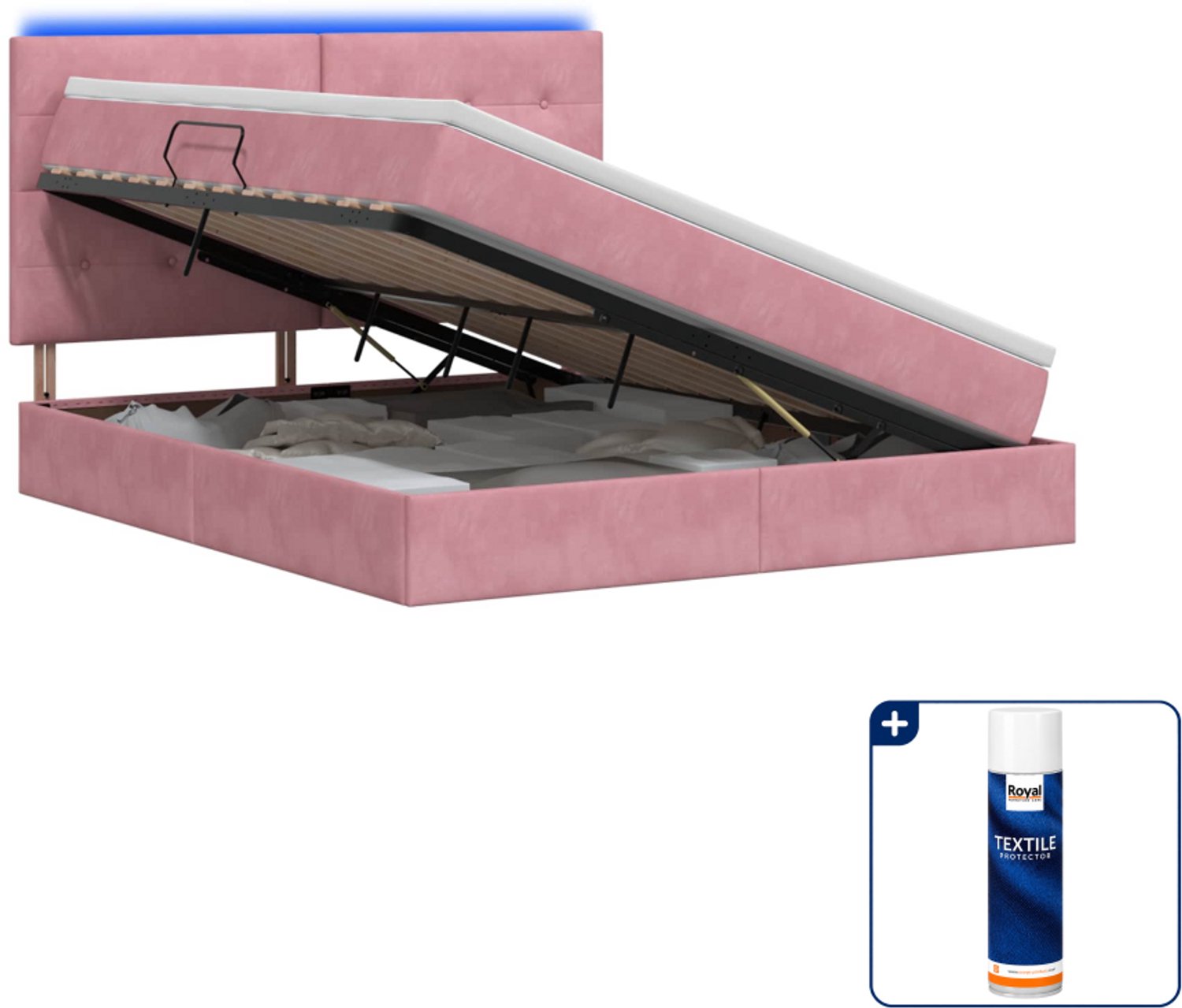 vidaXL Queensize LED opslagbed met matras - 160 x 200 cm - roze - Inclusief textielbeschermer 500 ml