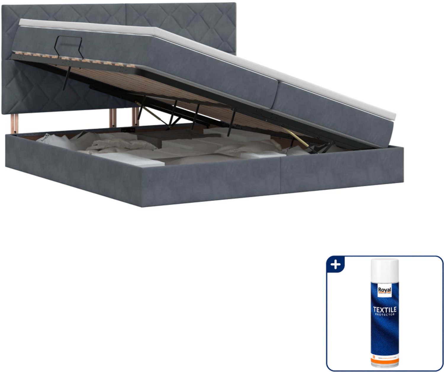 vidaXL Opbergbed met matras - 200 x 200 cm - fluweel - donkergrijs - Inclusief textielbeschermer 500 ml Donker Grijn