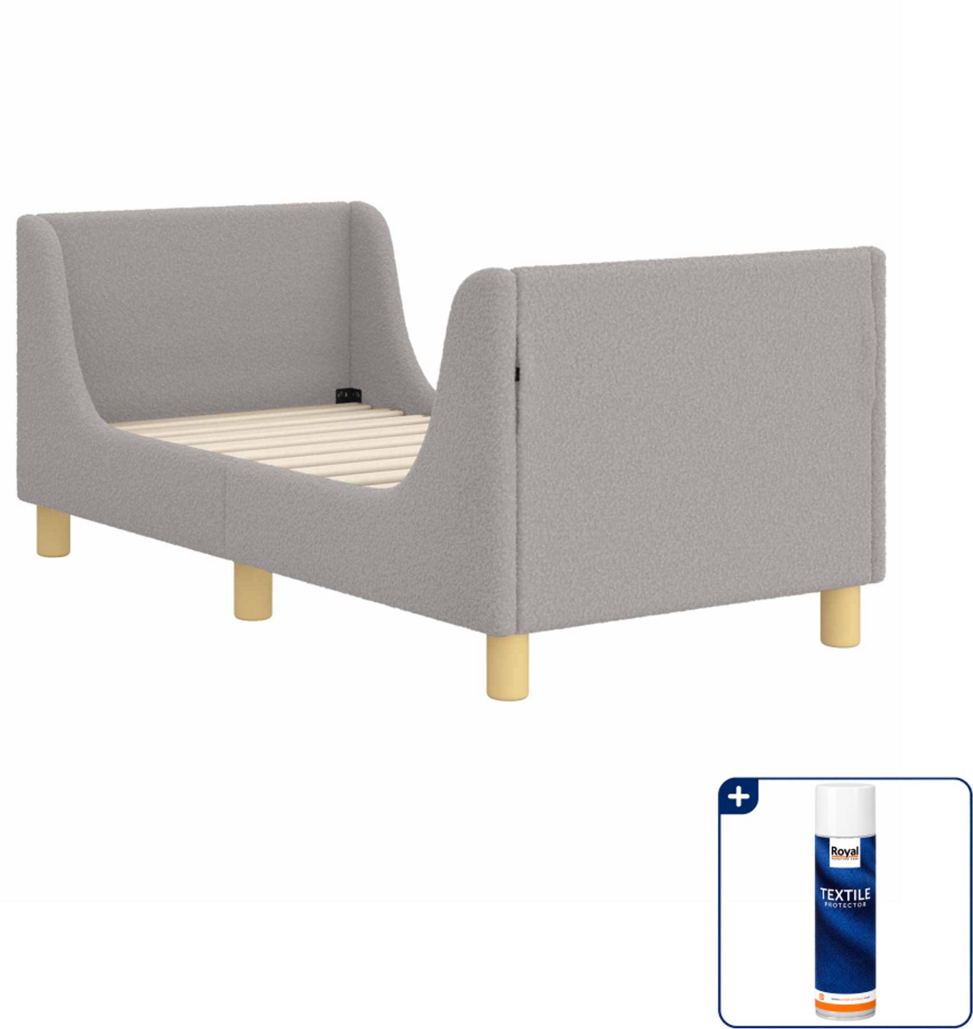 vidaXL peuterbedframe 70 x 140 cm - bewerkt hout - lichtgrijs - Inclusief textielbeschermer 500 ml