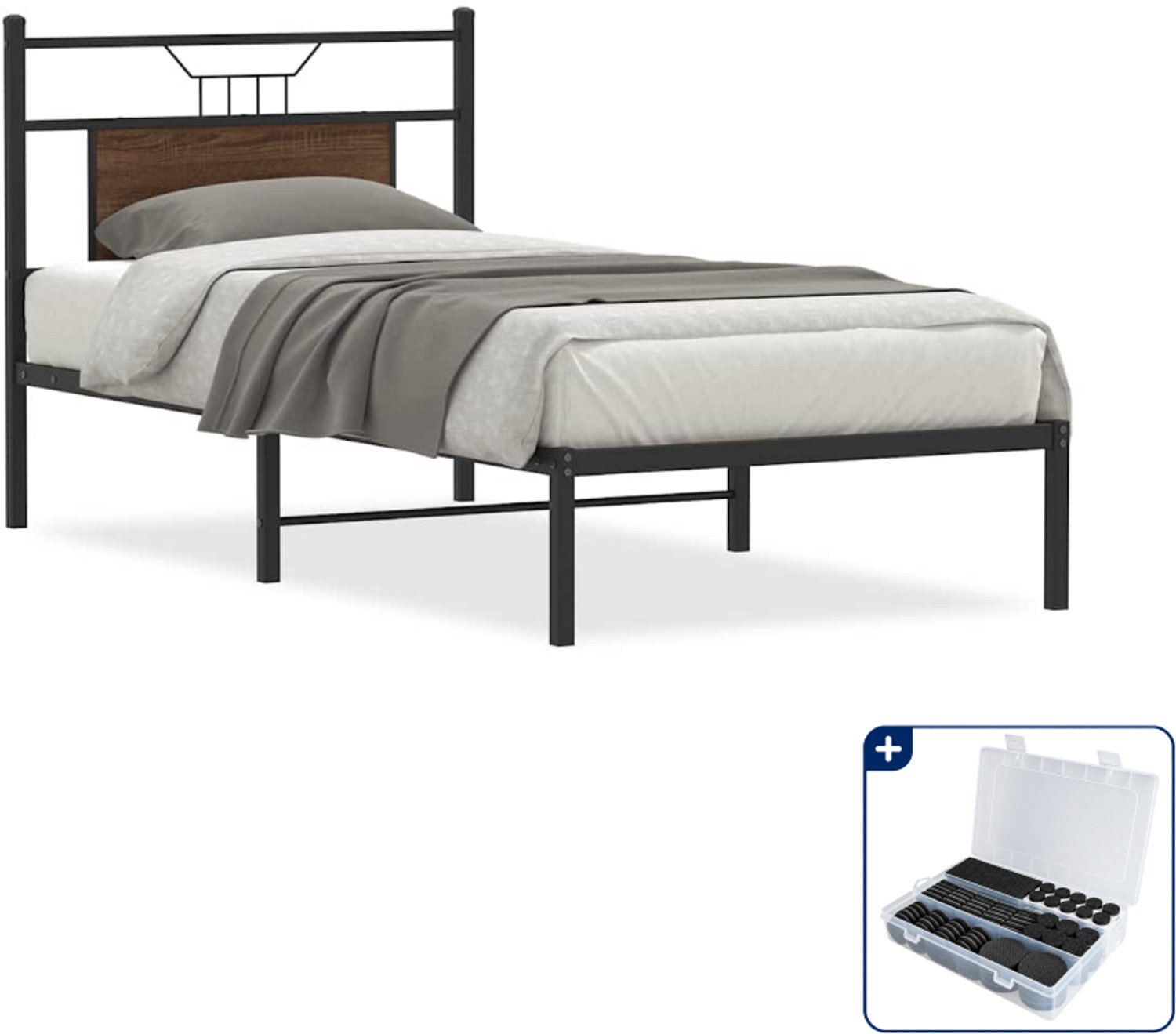 vidaXL bedframe - 90 x 200 cm - bruin eiken - Inclusief antikrasvilt 177-delig