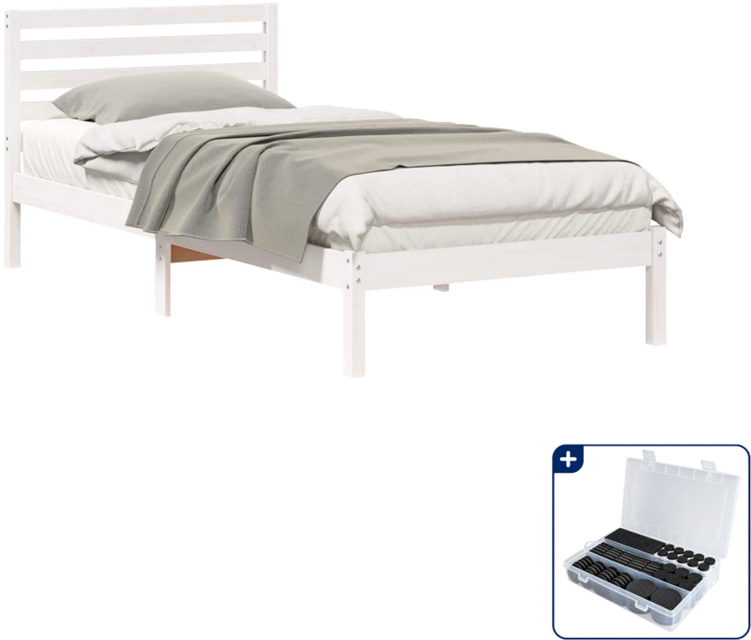vidaXL bedframe met hoofdeinde - 100 x 220 cm - massief grenenhout - wit - Inclusief antikrasvilt 177-delig