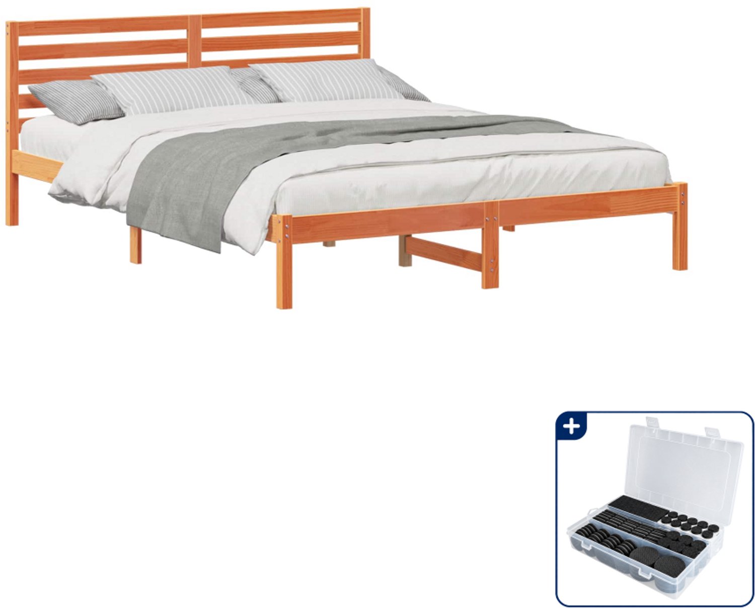 vidaXL bedframe - Queensize - 160 x 220 cm - massief grenenhout - wasbruin - Inclusief antikrasvilt 177-delig